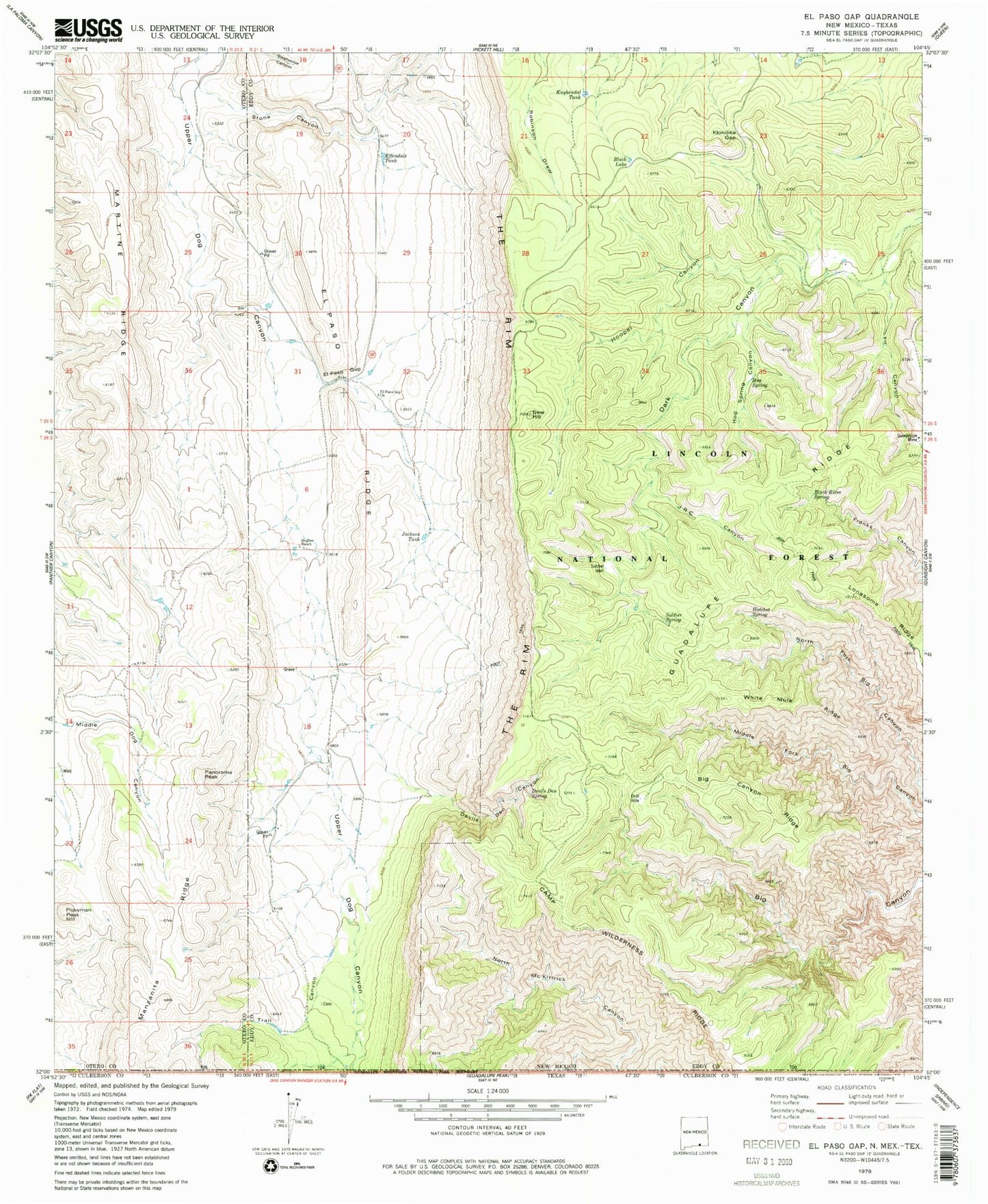Classic USGS El Paso Gap New Mexico 7.5'x7.5' Topo Map Image