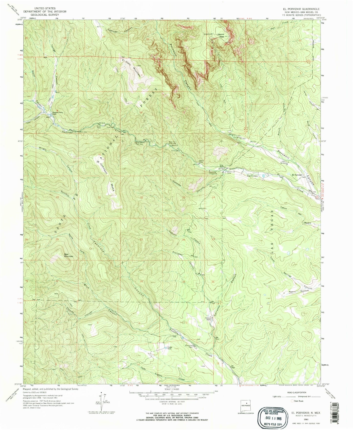 Classic USGS El Porvenir New Mexico 7.5'x7.5' Topo Map Image