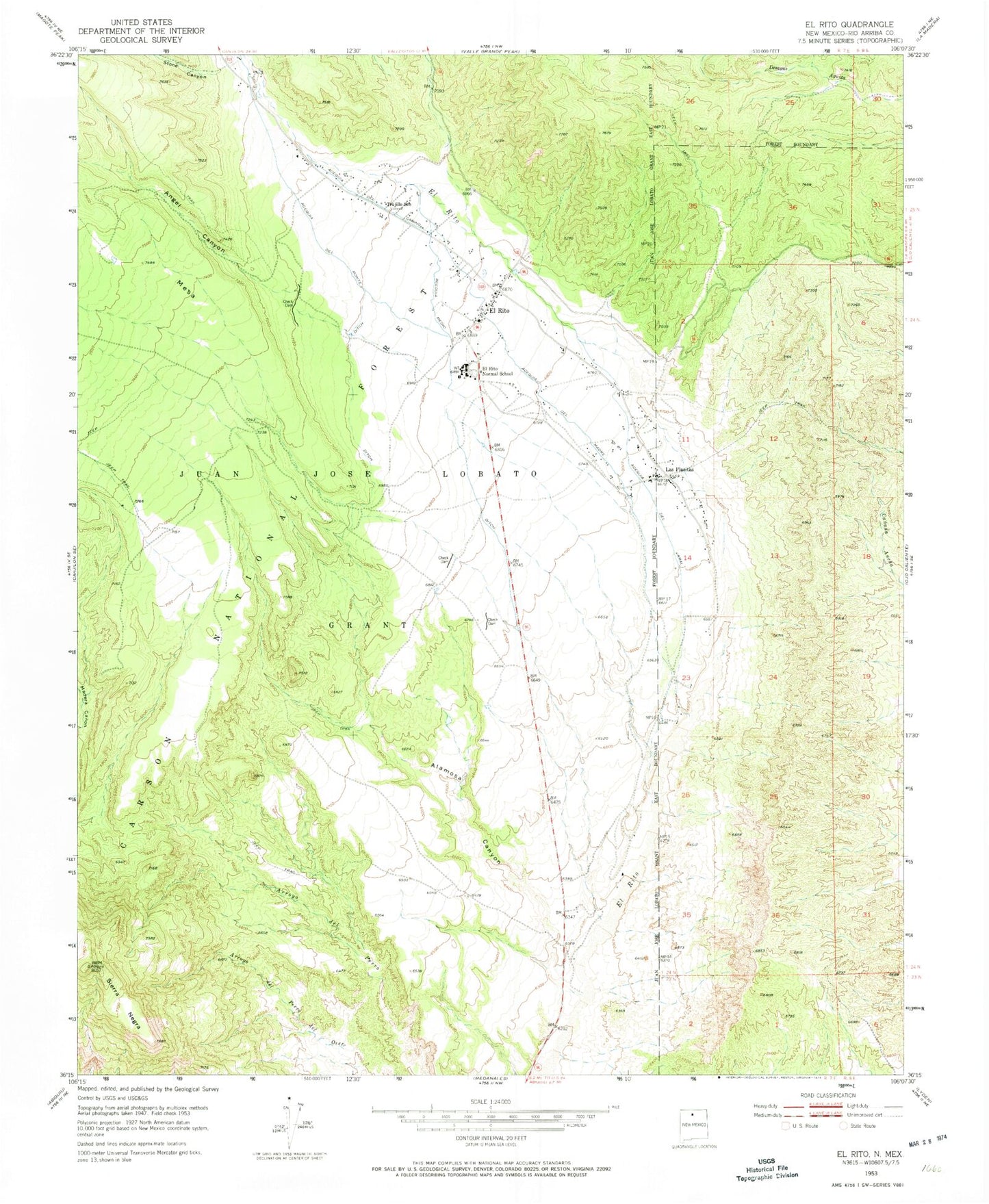 Classic USGS El Rito New Mexico 7.5'x7.5' Topo Map Image