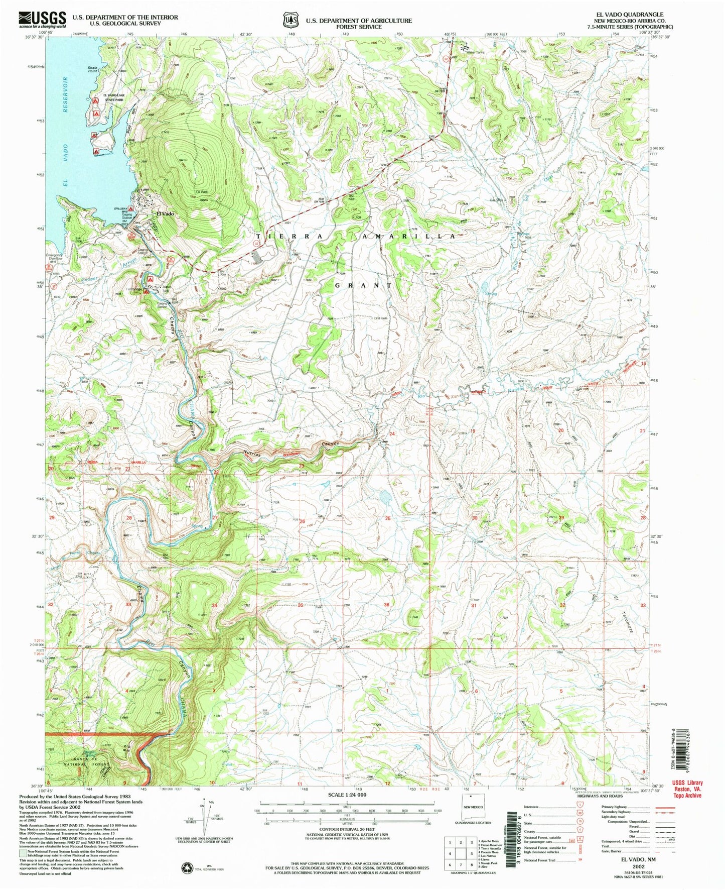 Classic USGS El Vado New Mexico 7.5'x7.5' Topo Map Image