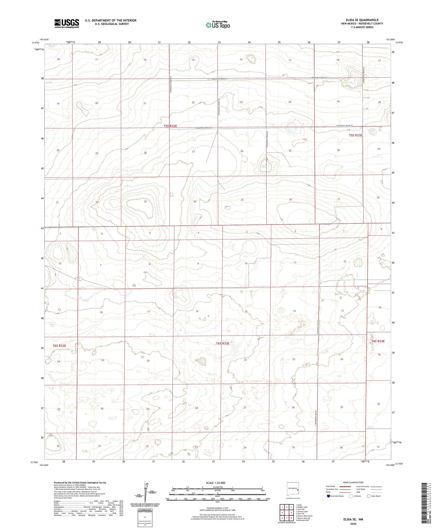 Elida SE New Mexico US Topo Map Image