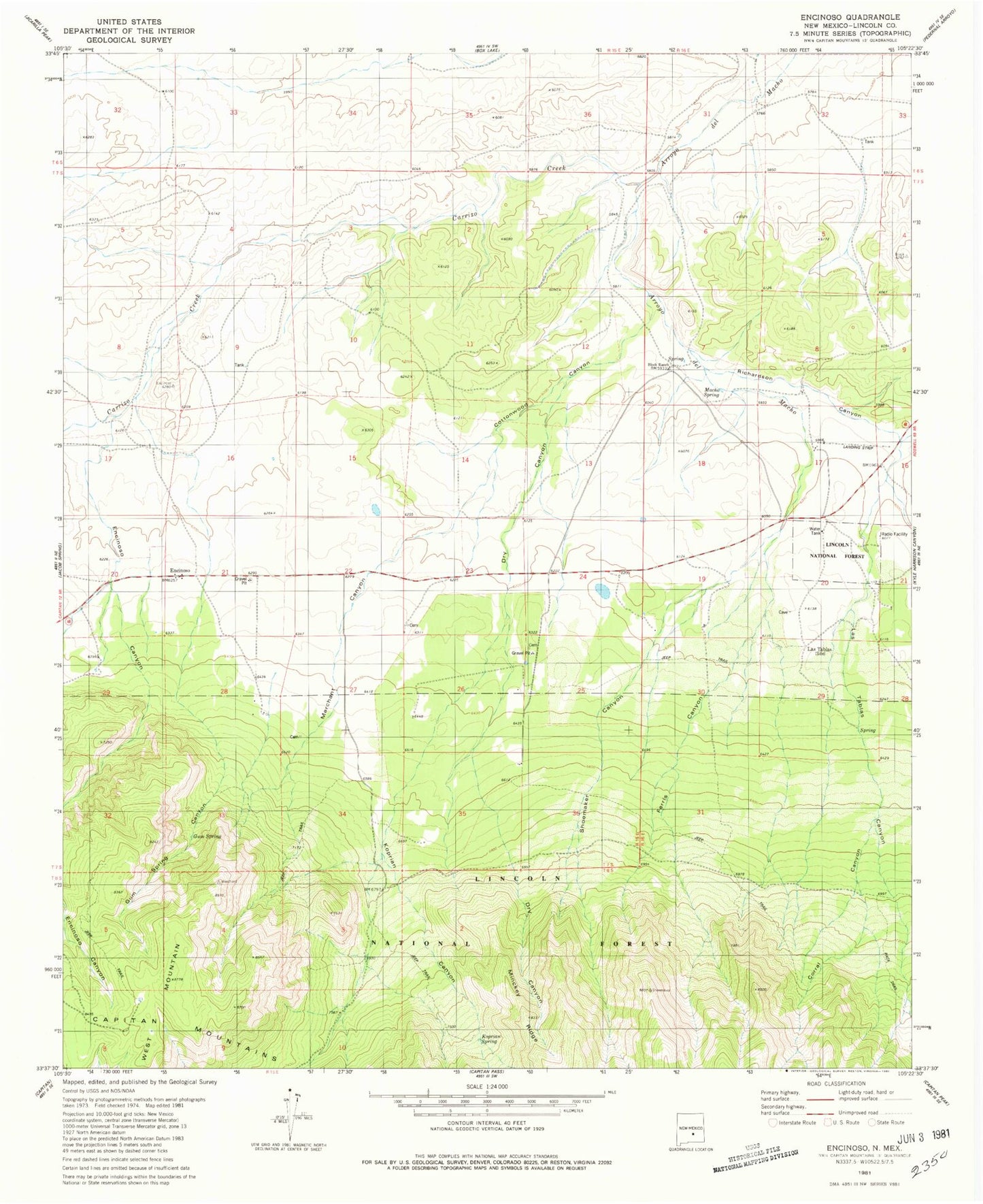 Classic USGS Encinoso New Mexico 7.5'x7.5' Topo Map Image