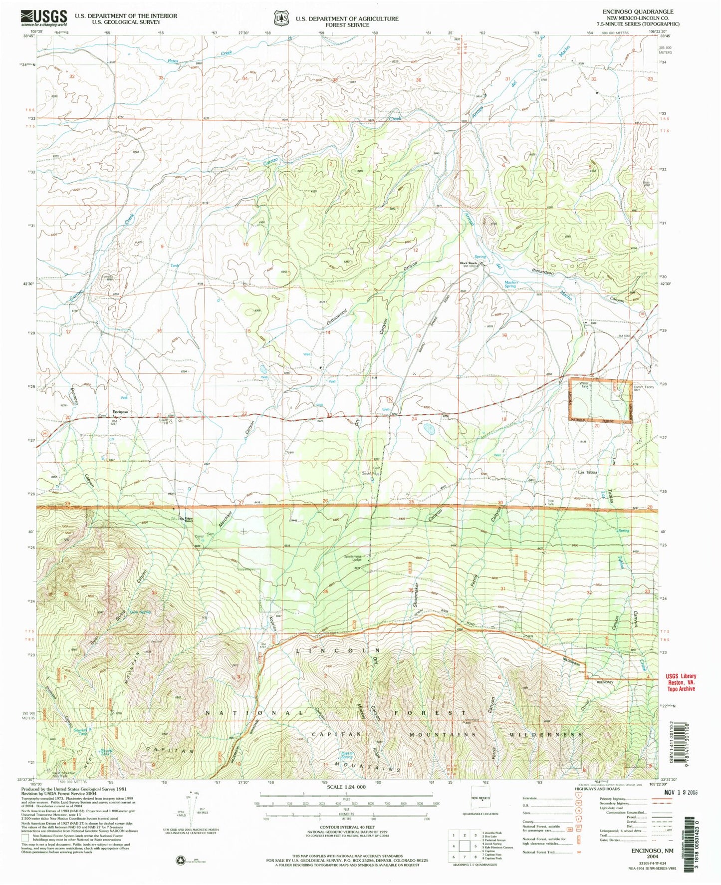 Classic USGS Encinoso New Mexico 7.5'x7.5' Topo Map Image
