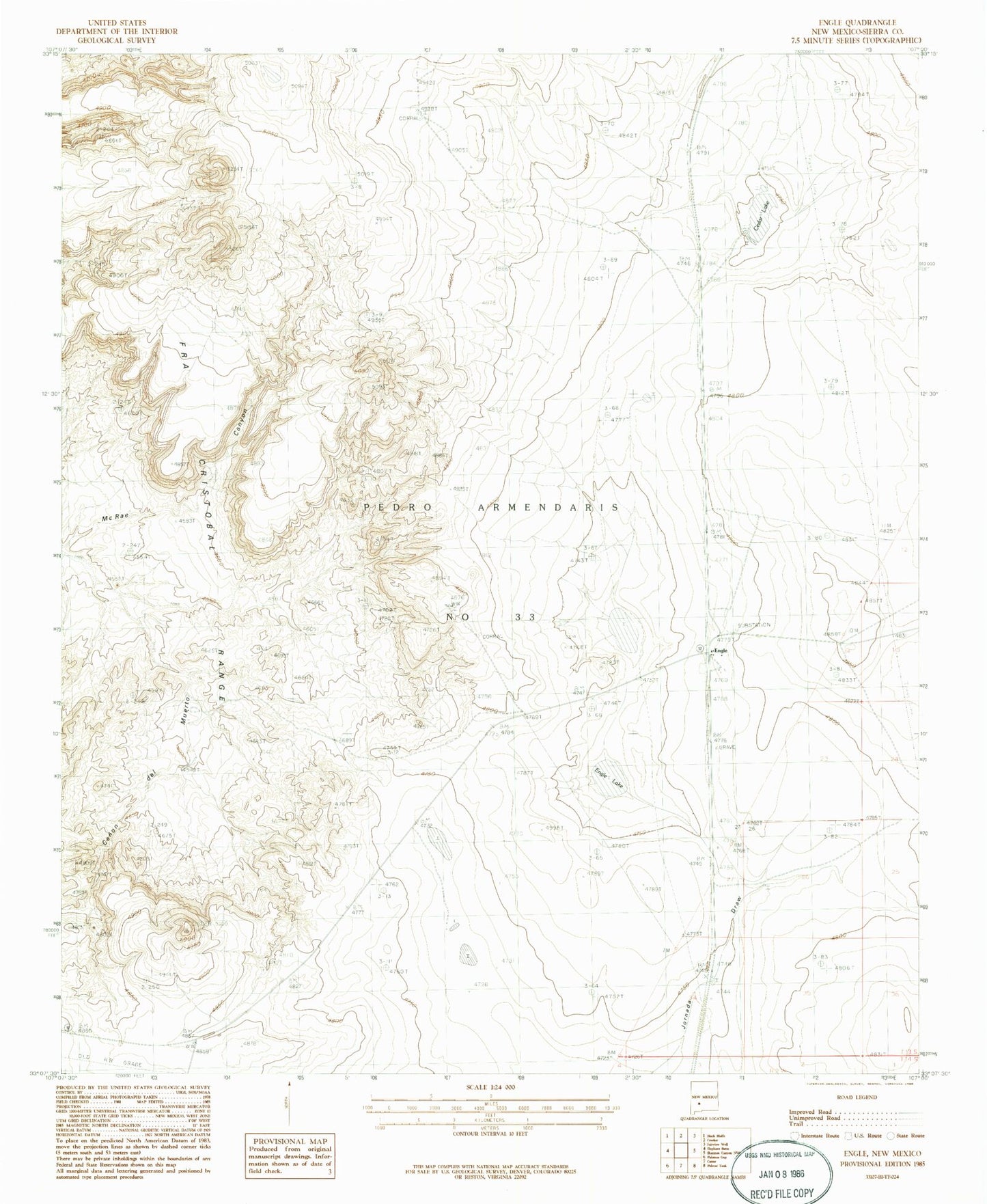 Classic USGS Engle New Mexico 7.5'x7.5' Topo Map Image