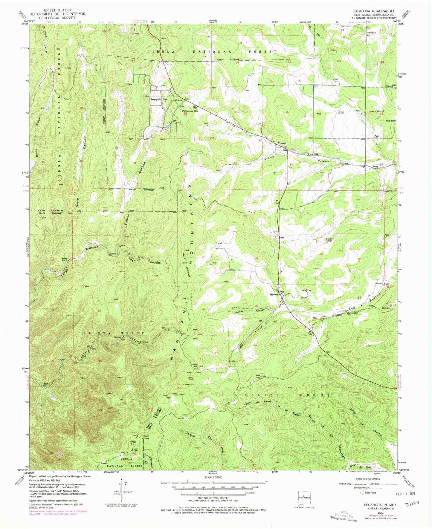 Classic USGS Escabosa New Mexico 7.5'x7.5' Topo Map Image
