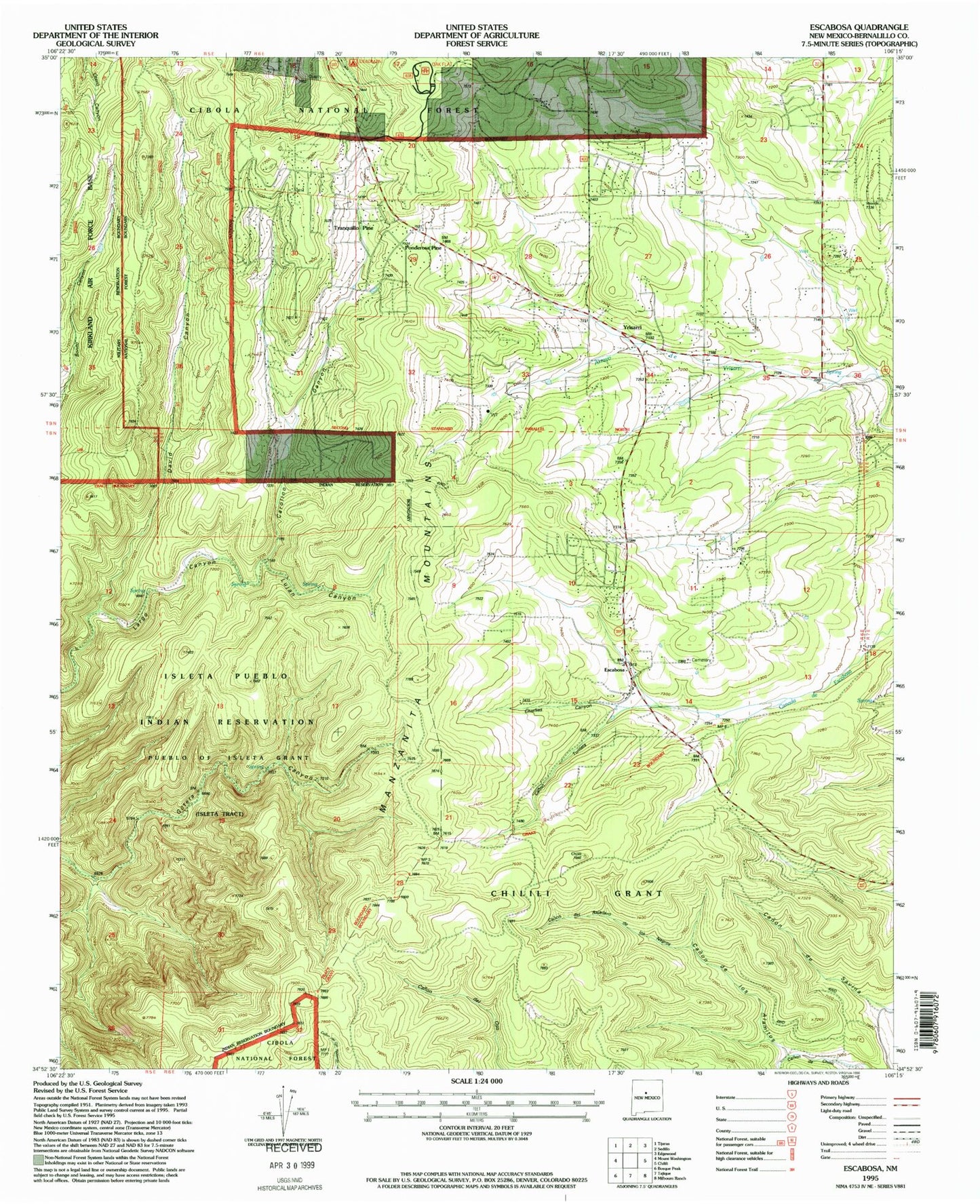 Classic USGS Escabosa New Mexico 7.5'x7.5' Topo Map Image