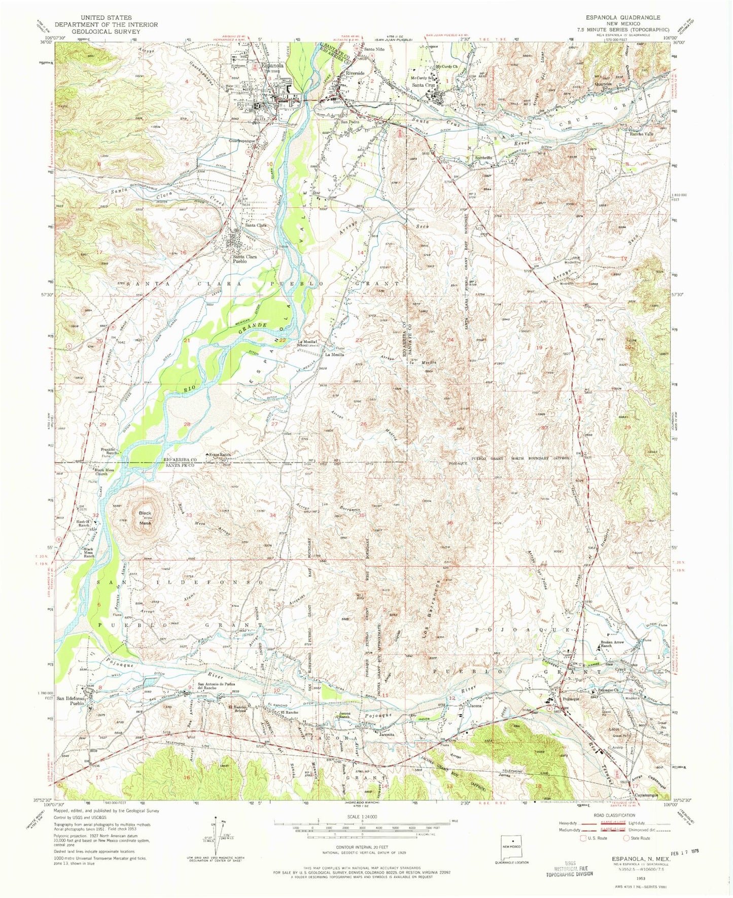 Classic USGS Espanola New Mexico 7.5'x7.5' Topo Map Image