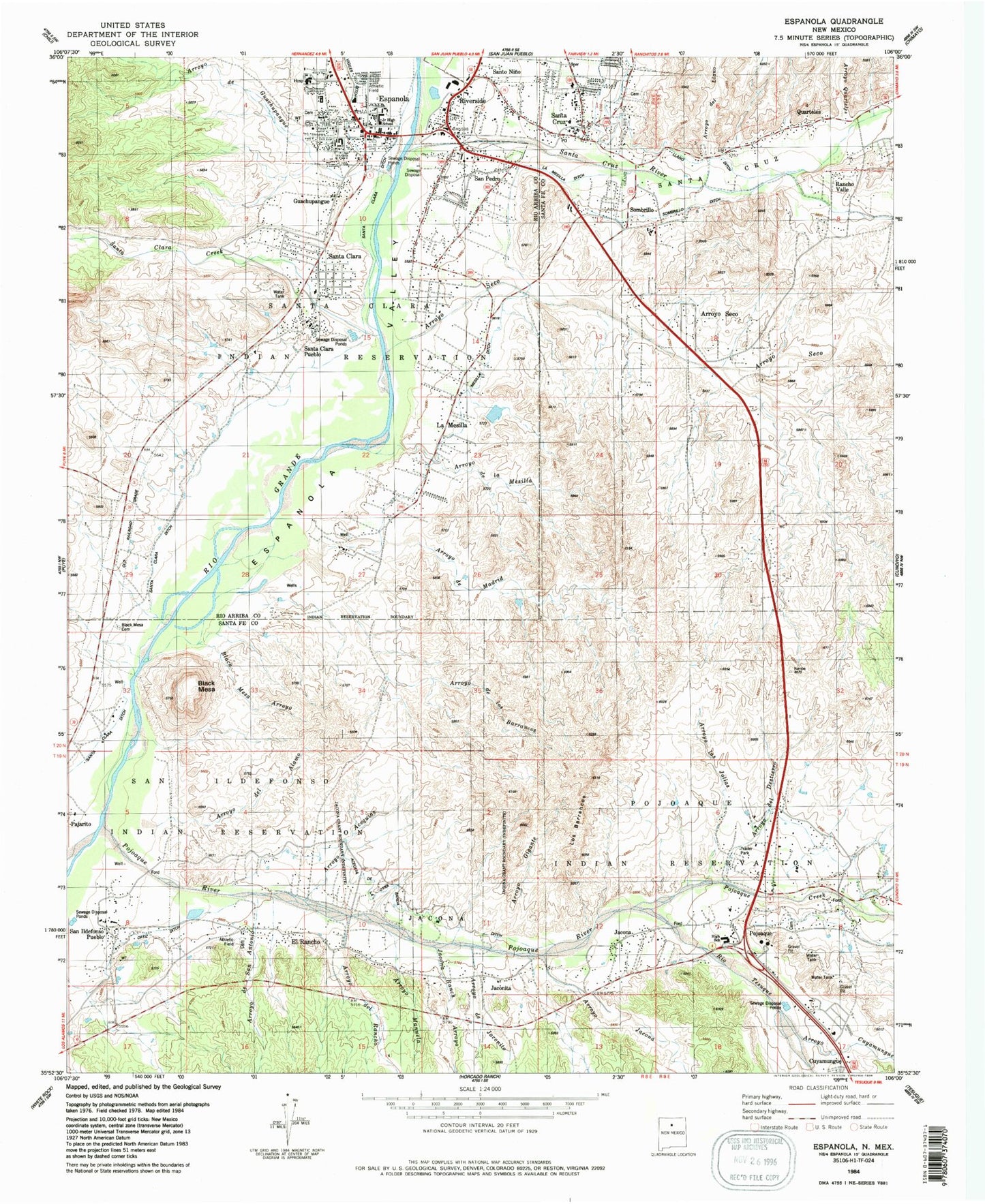Classic USGS Espanola New Mexico 7.5'x7.5' Topo Map Image