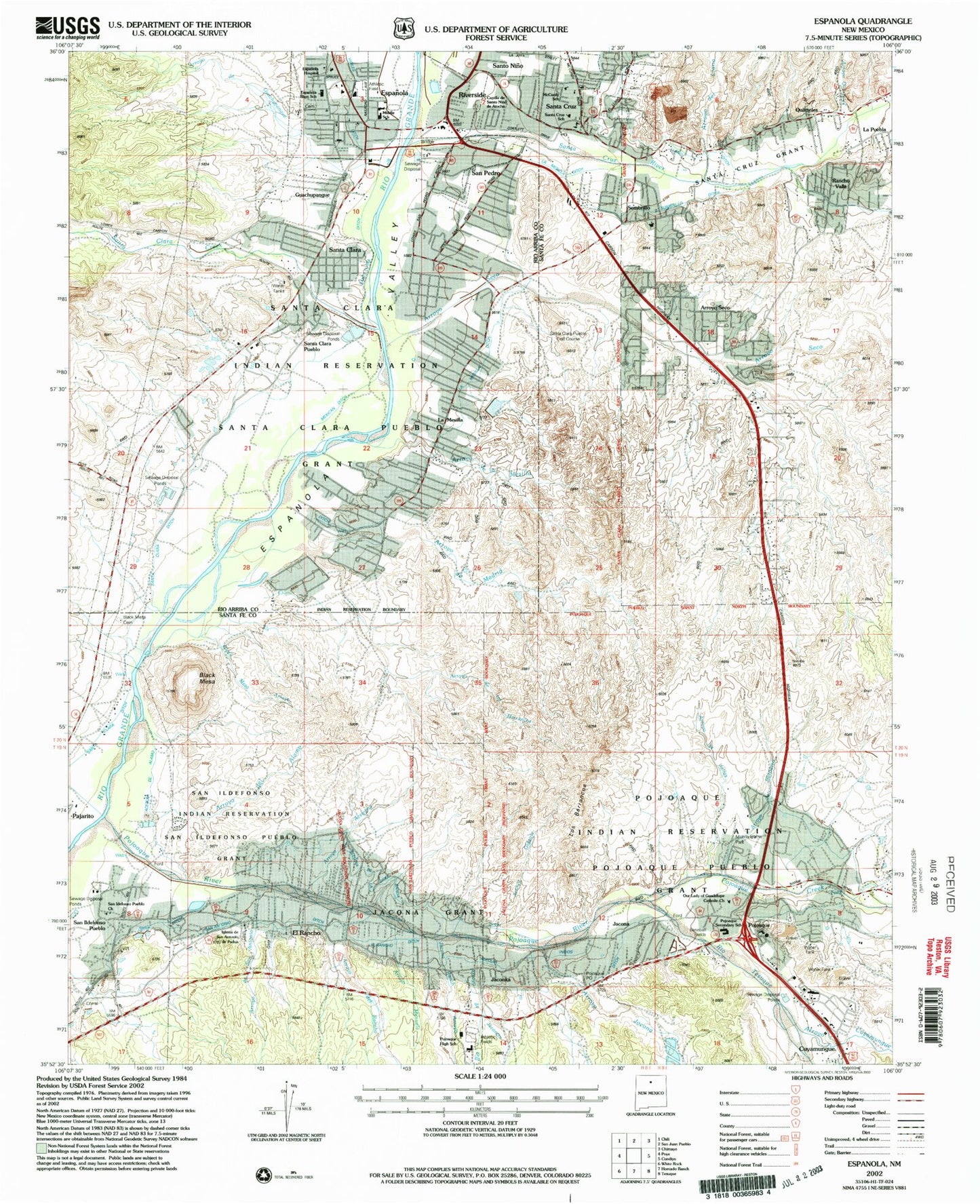 Classic USGS Espanola New Mexico 7.5'x7.5' Topo Map Image