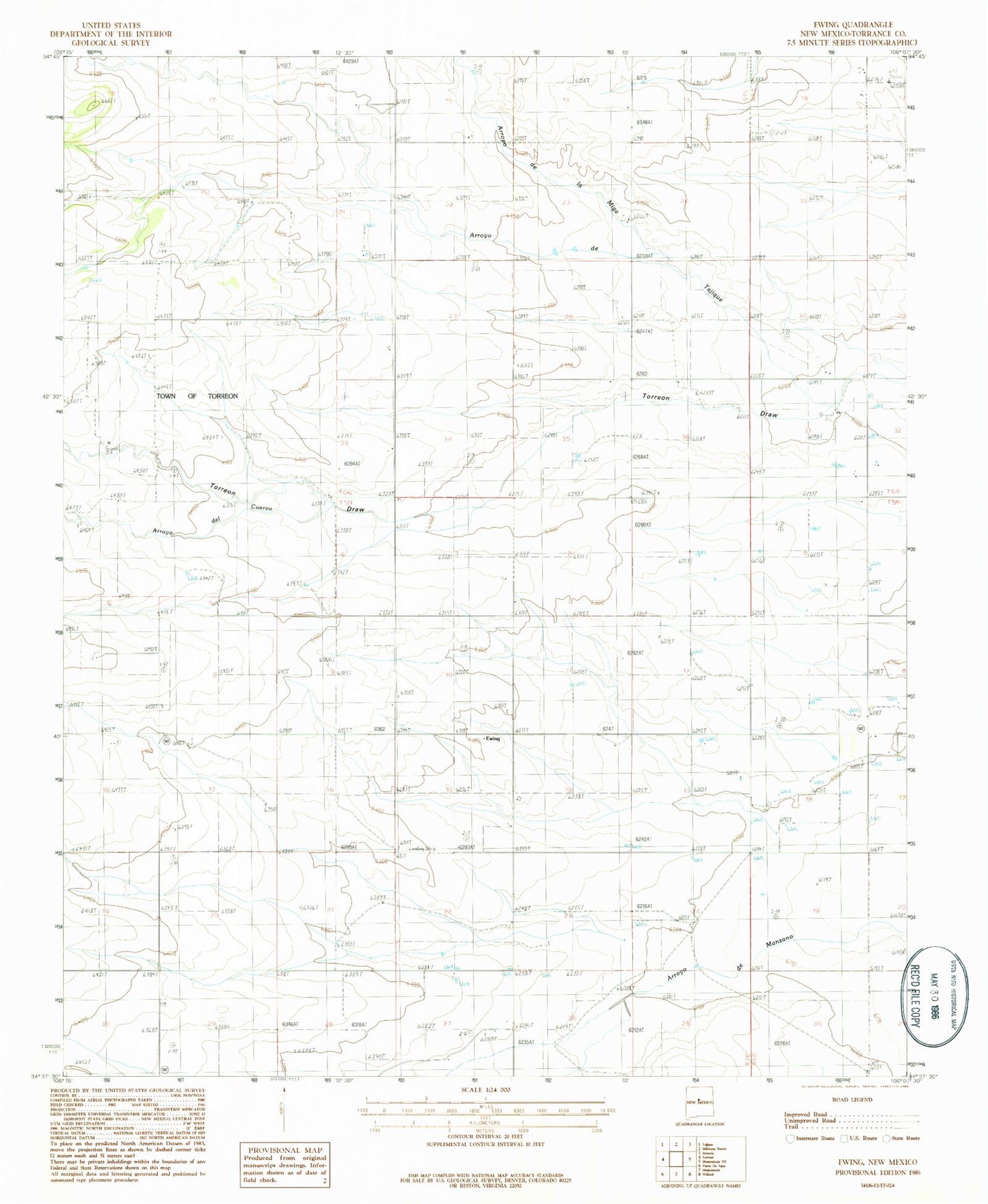 Classic USGS Ewing New Mexico 7.5'x7.5' Topo Map Image