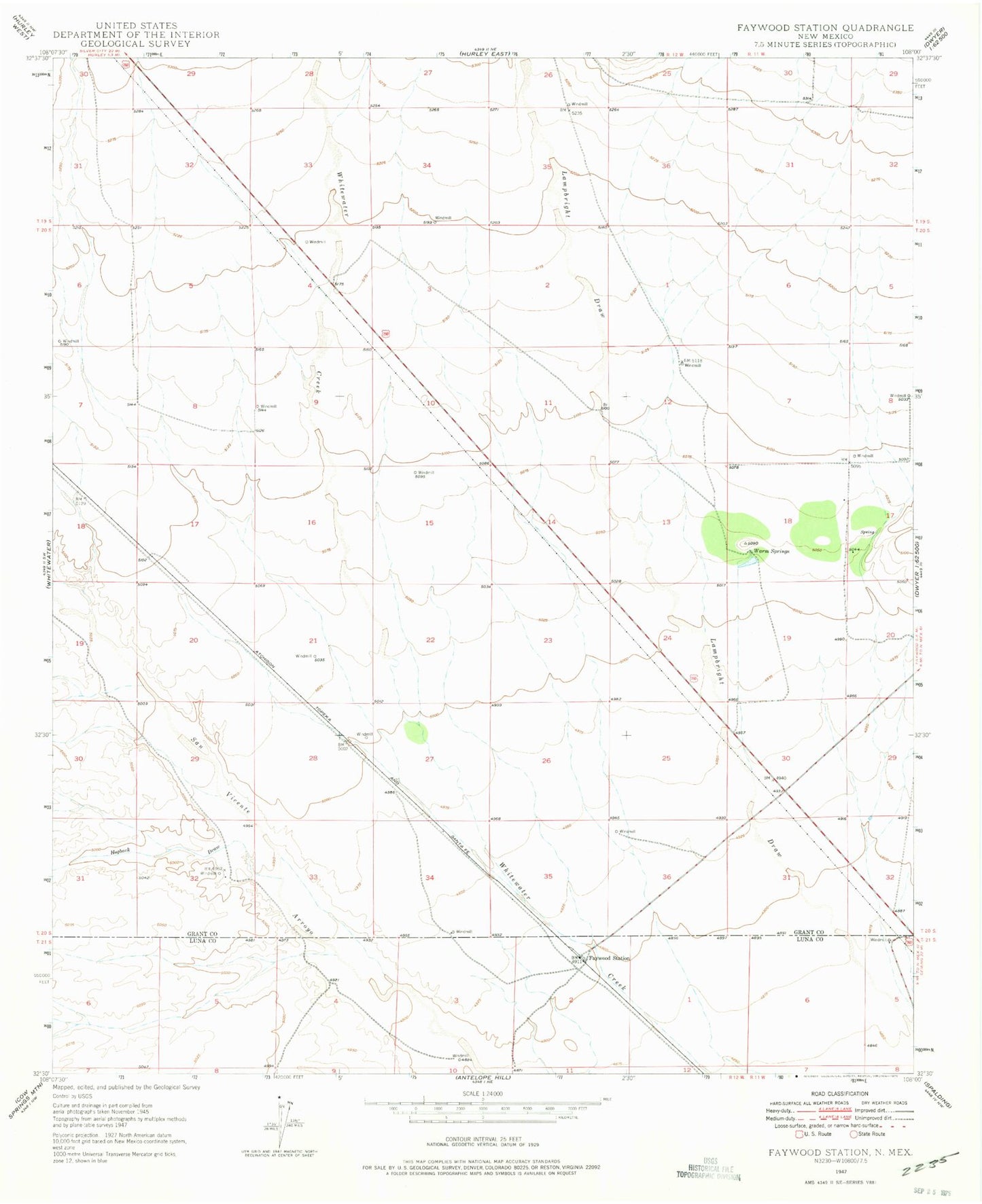 Classic USGS Faywood Station New Mexico 7.5'x7.5' Topo Map Image