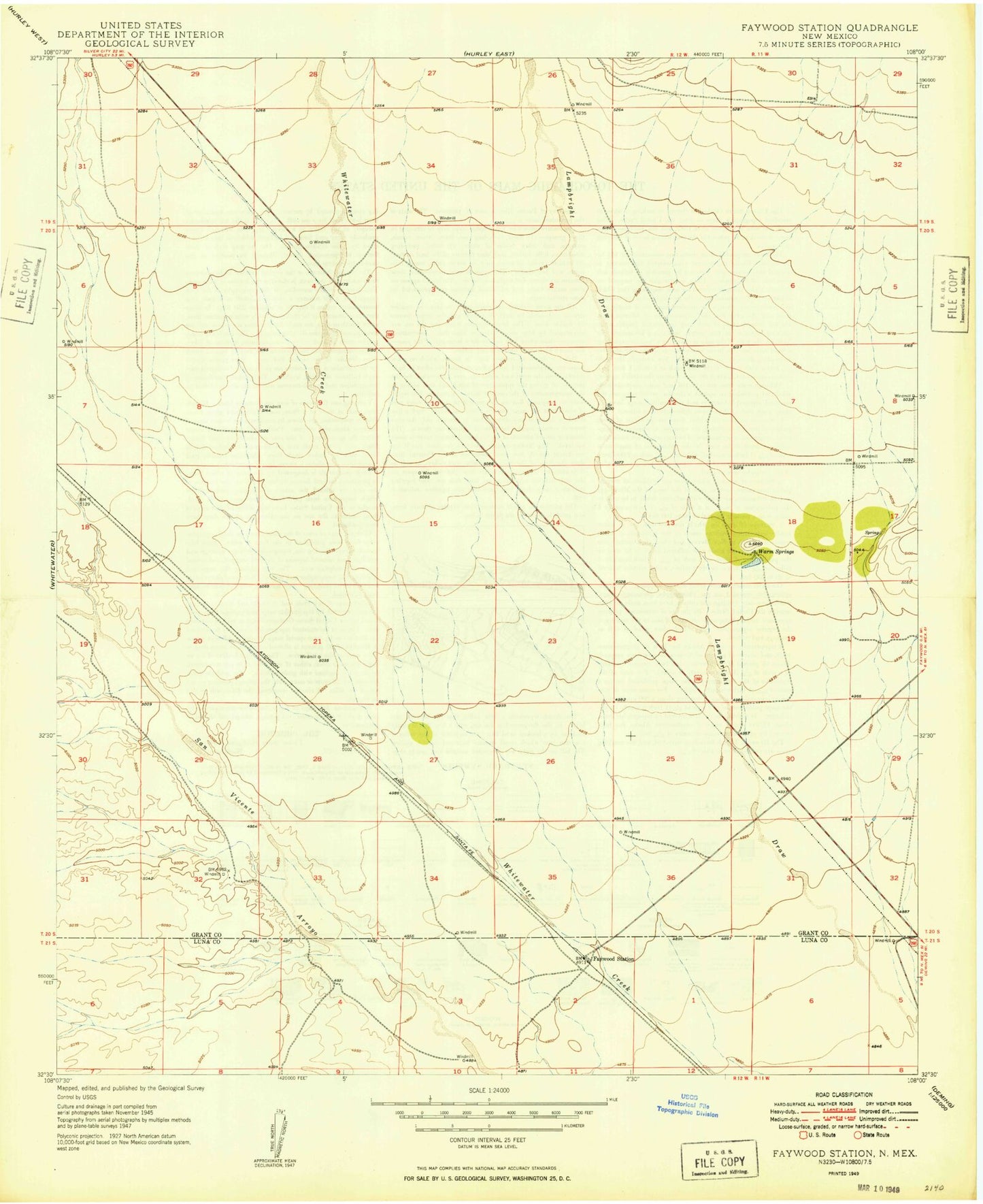 Classic USGS Faywood Station New Mexico 7.5'x7.5' Topo Map Image