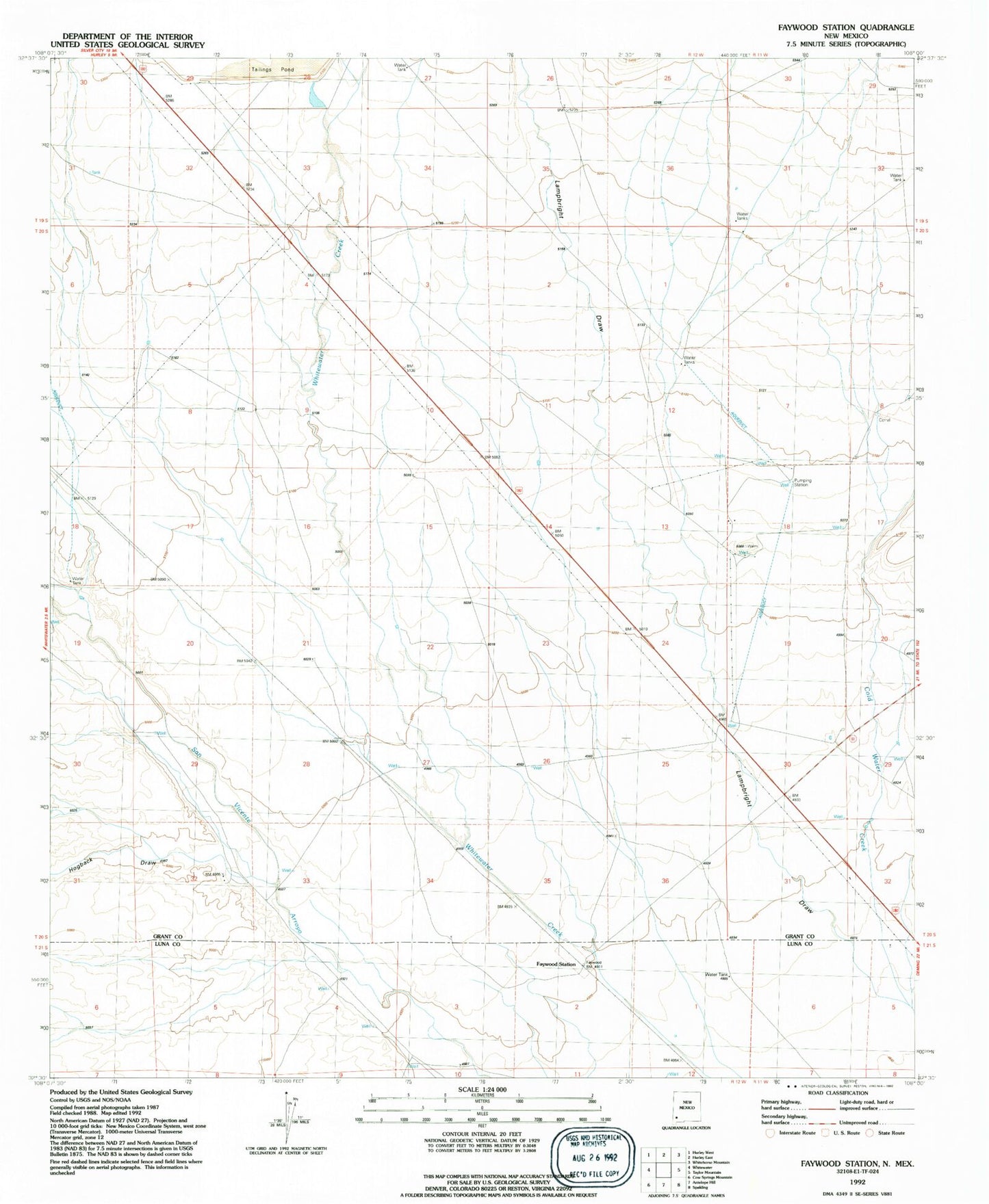Classic USGS Faywood Station New Mexico 7.5'x7.5' Topo Map Image
