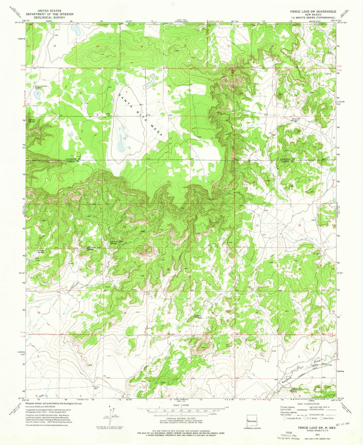 Classic USGS Fence Lake SW New Mexico 7.5'x7.5' Topo Map Image