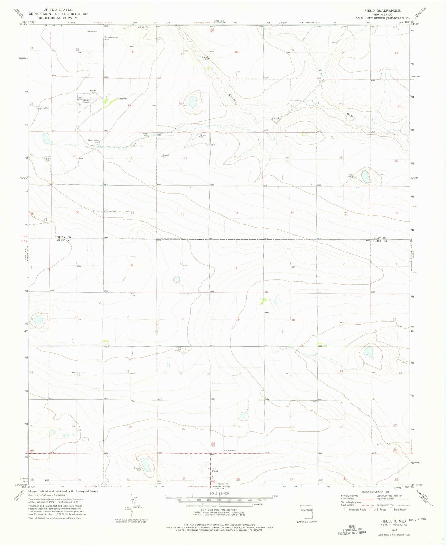 Classic USGS Field New Mexico 7.5'x7.5' Topo Map Image