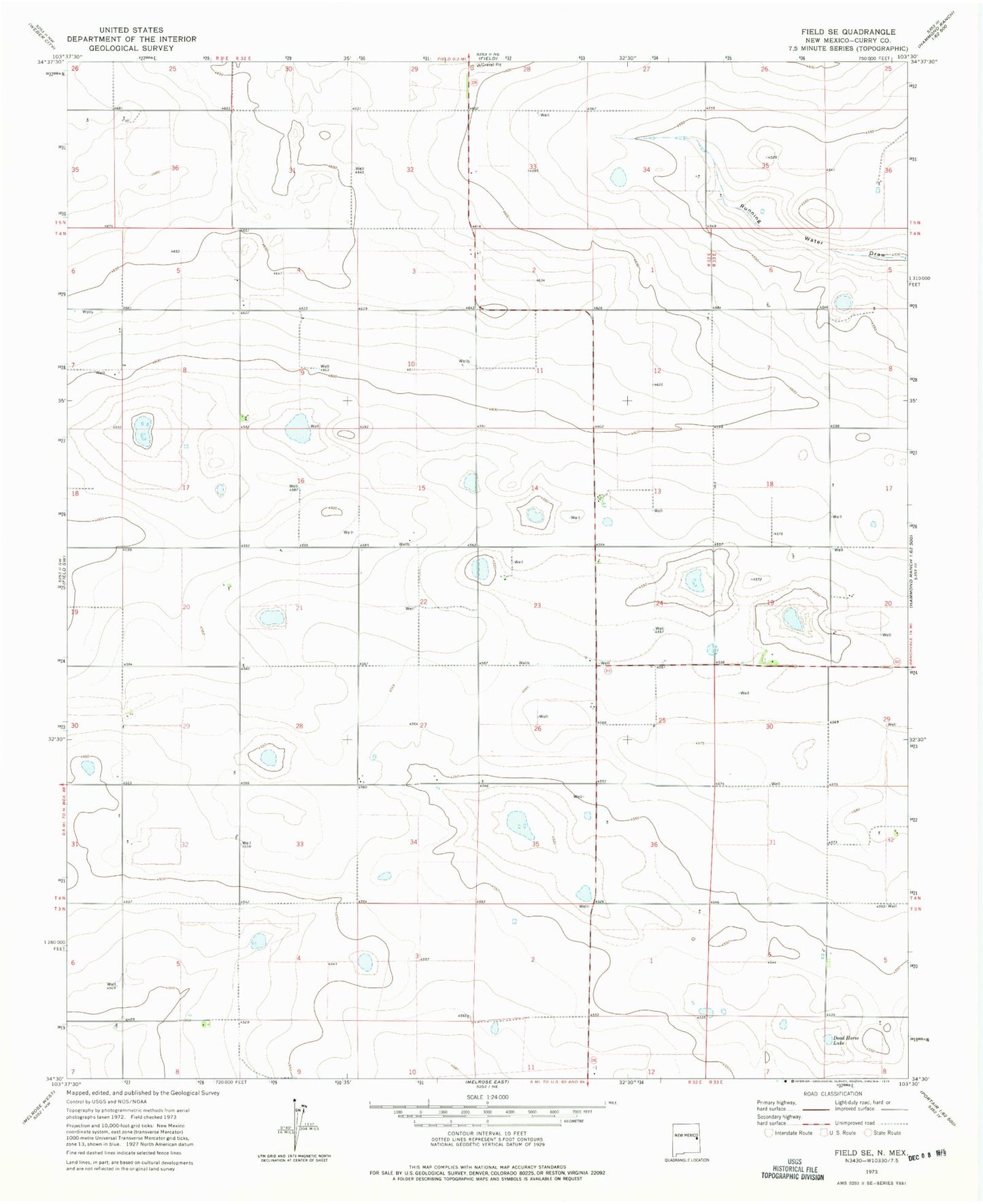 Classic USGS Field SE New Mexico 7.5'x7.5' Topo Map Image
