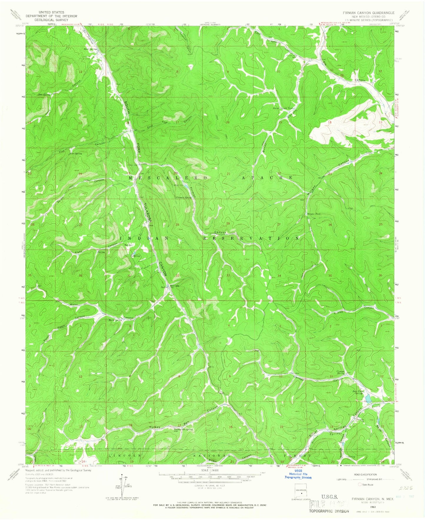 Classic USGS Firman Canyon New Mexico 7.5'x7.5' Topo Map Image