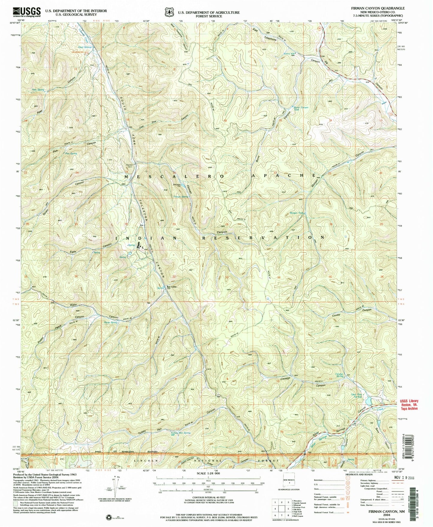 Classic USGS Firman Canyon New Mexico 7.5'x7.5' Topo Map Image