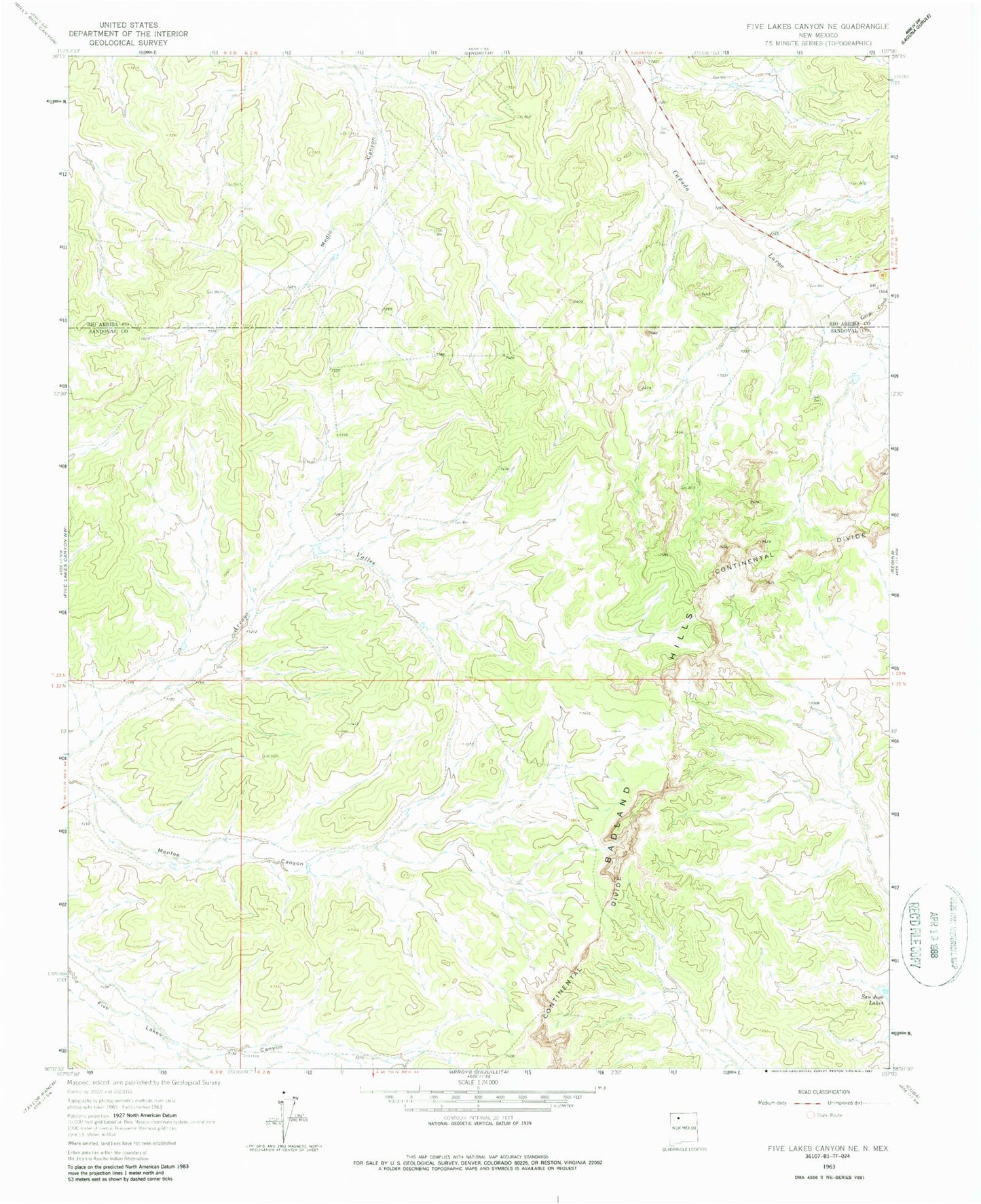 Classic USGS Five Lakes Canyon NE New Mexico 7.5'x7.5' Topo Map Image
