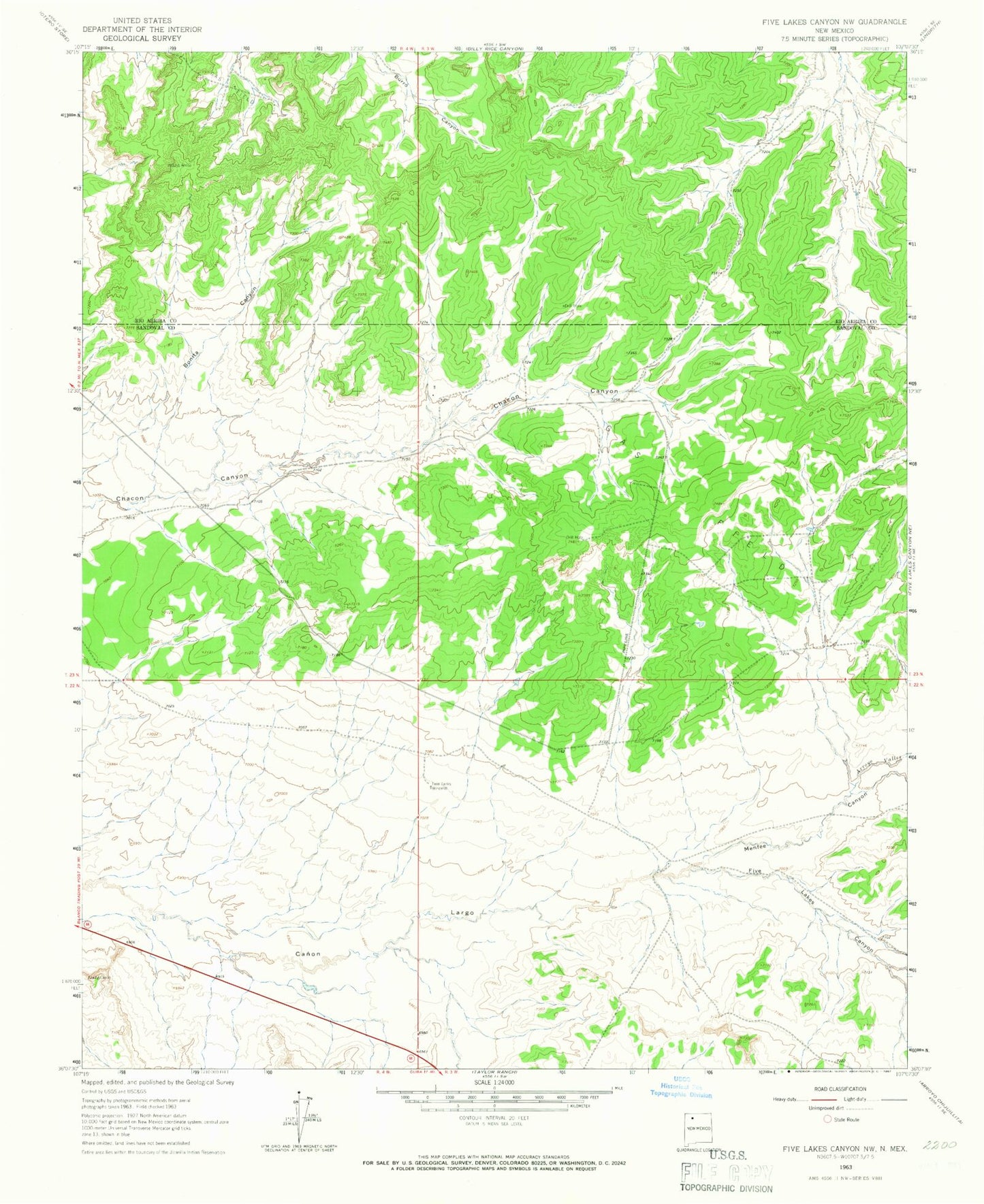 Classic USGS Five Lakes Canyon NW New Mexico 7.5'x7.5' Topo Map Image