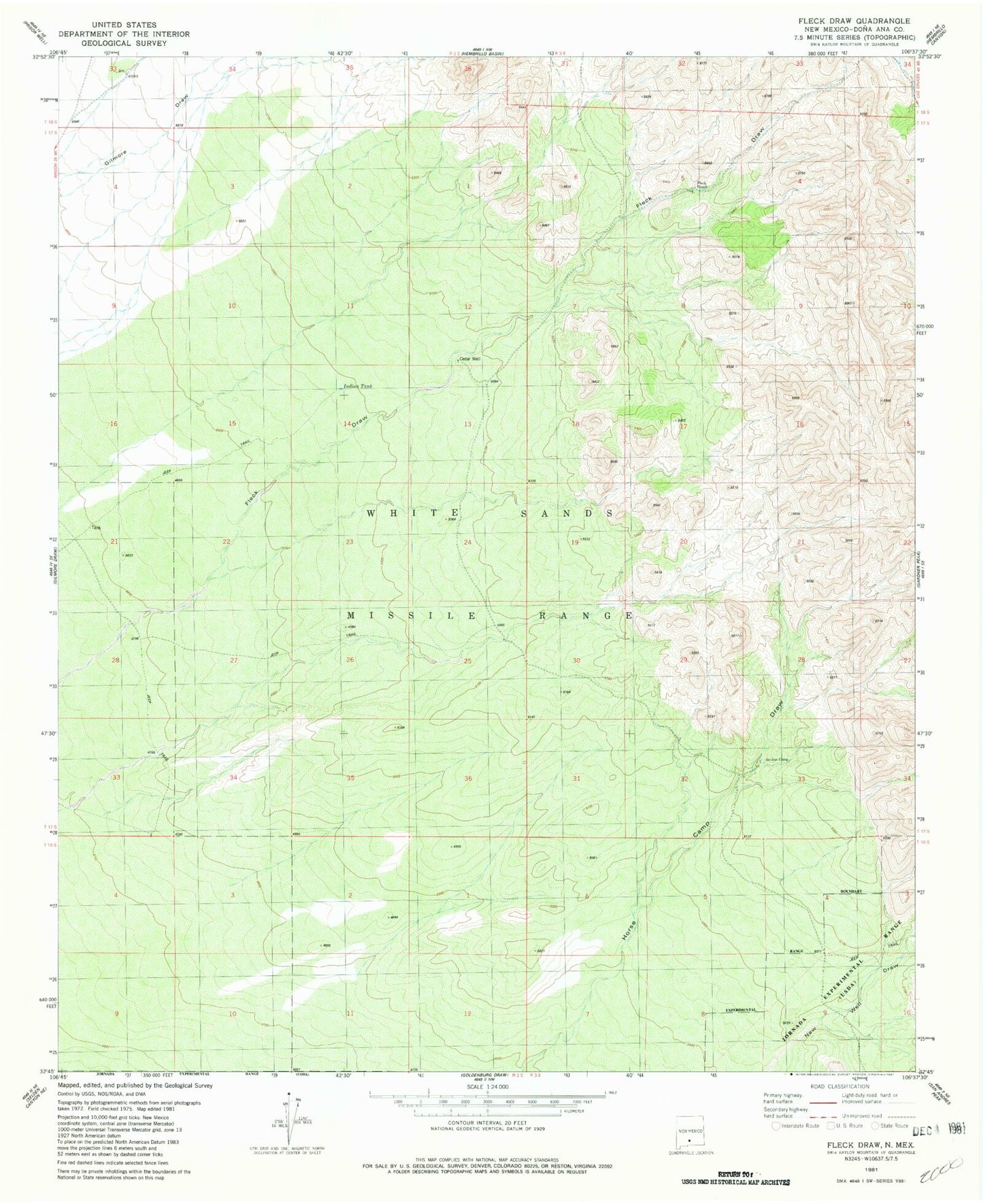 Classic USGS Fleck Draw New Mexico 7.5'x7.5' Topo Map Image