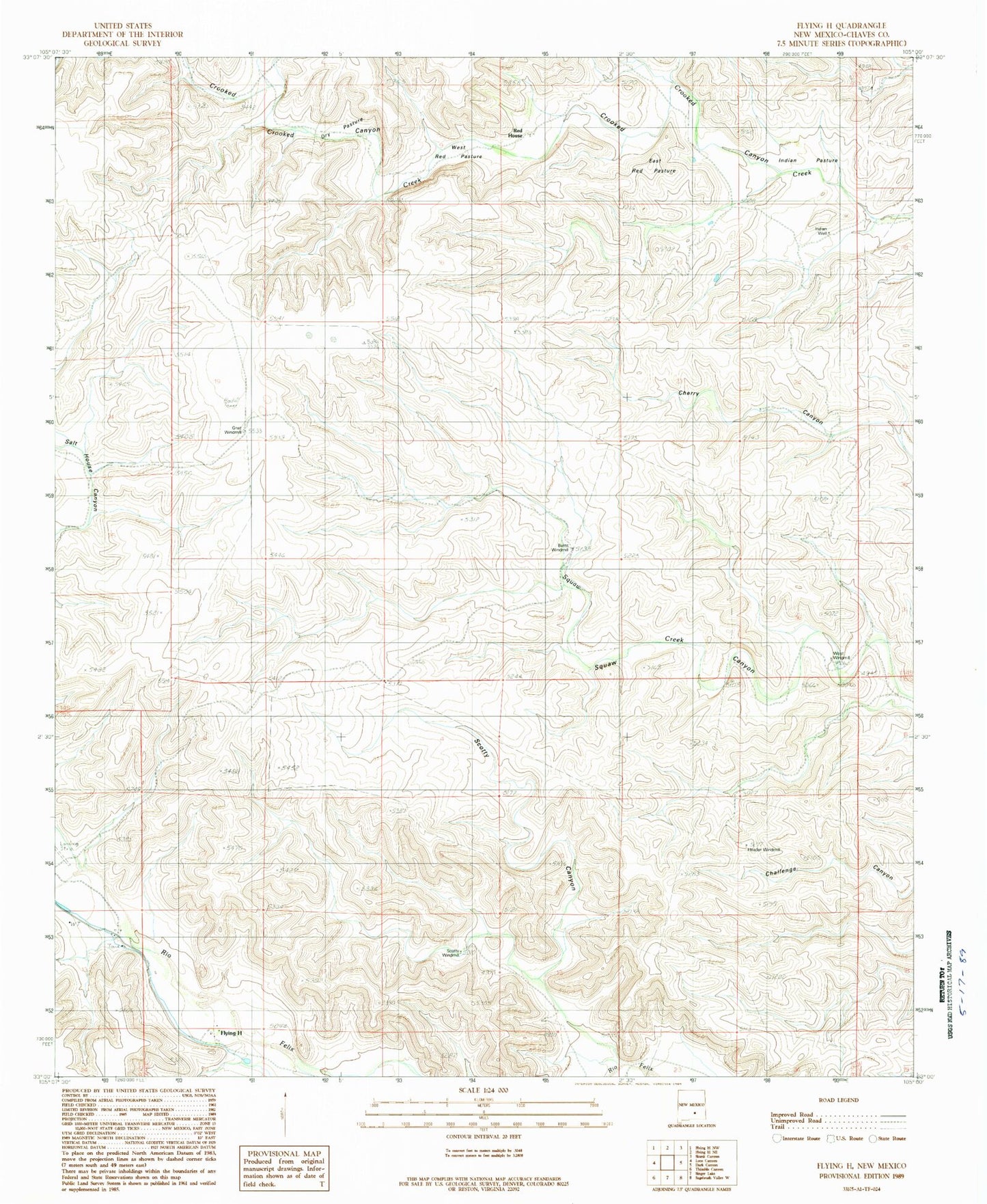 Classic USGS Flying H New Mexico 7.5'x7.5' Topo Map Image