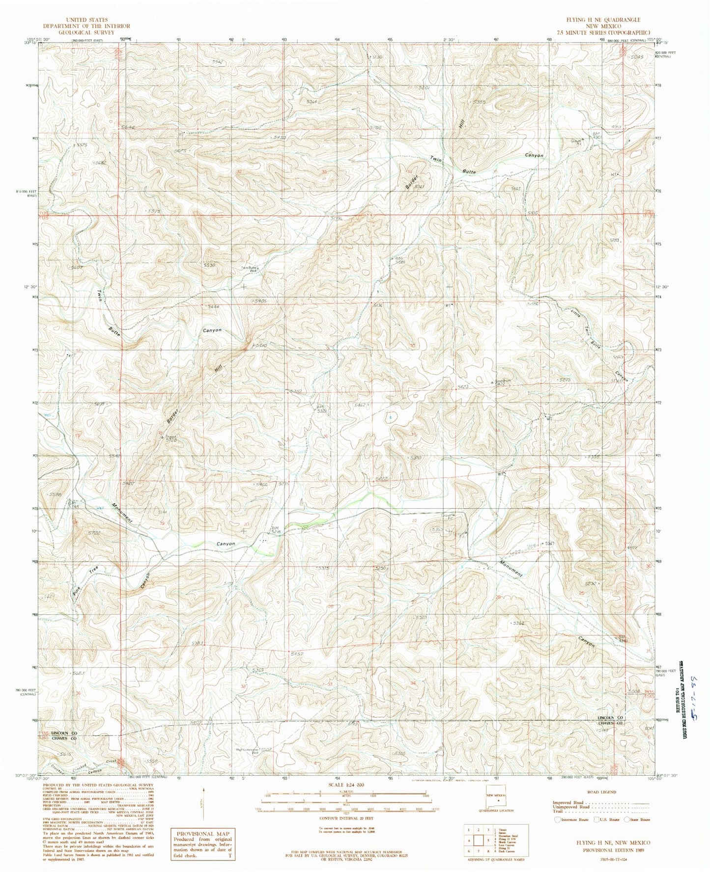 Classic USGS Flying H NE New Mexico 7.5'x7.5' Topo Map Image
