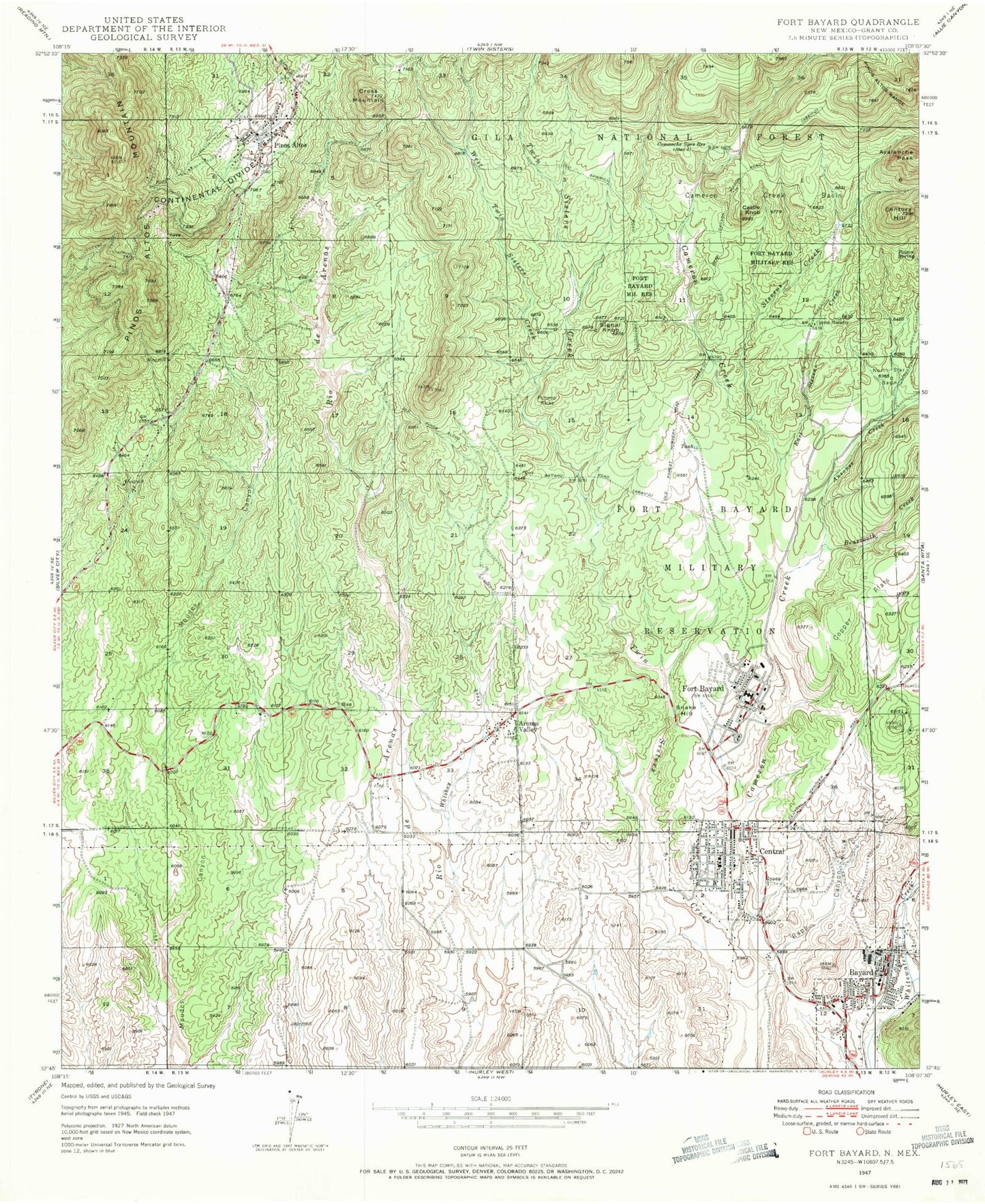 Classic USGS Fort Bayard New Mexico 7.5'x7.5' Topo Map Image