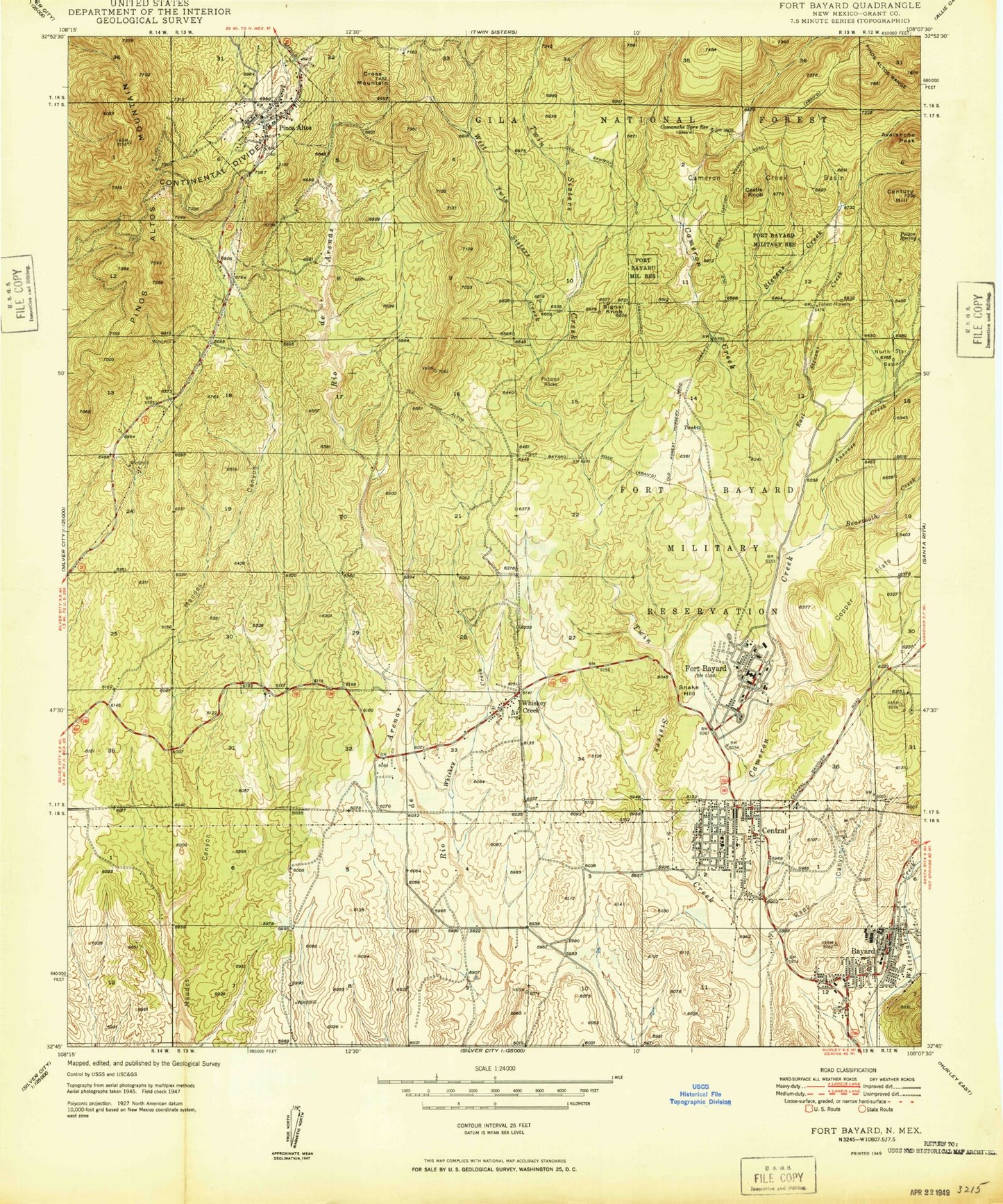 Classic USGS Fort Bayard New Mexico 7.5'x7.5' Topo Map Image