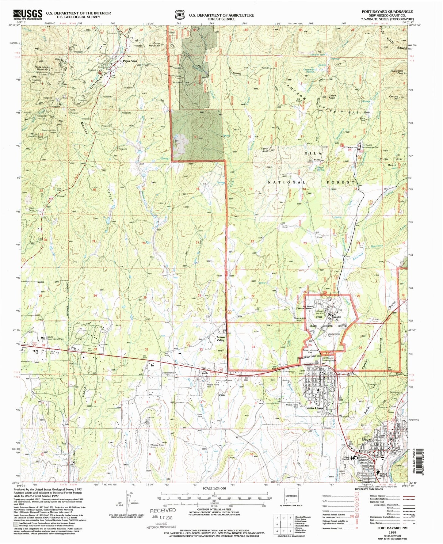 Classic USGS Fort Bayard New Mexico 7.5'x7.5' Topo Map Image