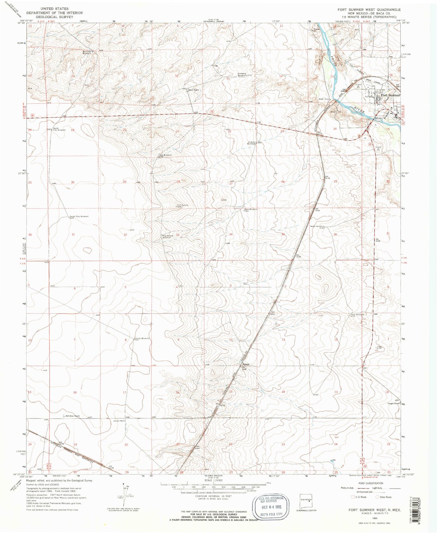 Classic USGS Fort Sumner West New Mexico 7.5'x7.5' Topo Map Image