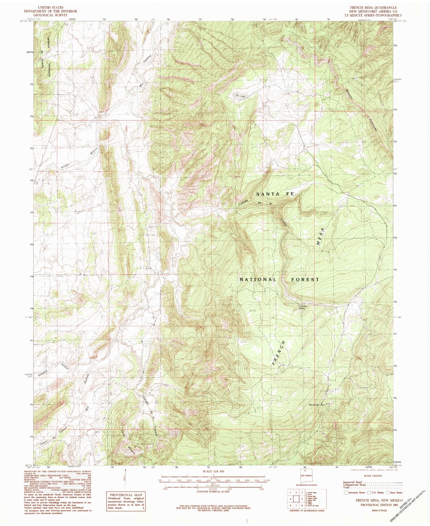 Classic USGS French Mesa New Mexico 7.5'x7.5' Topo Map Image