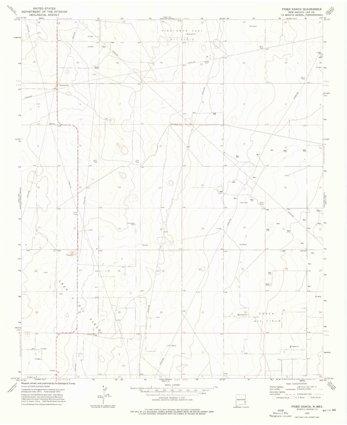 Classic USGS Frier Ranch New Mexico 7.5'x7.5' Topo Map Image