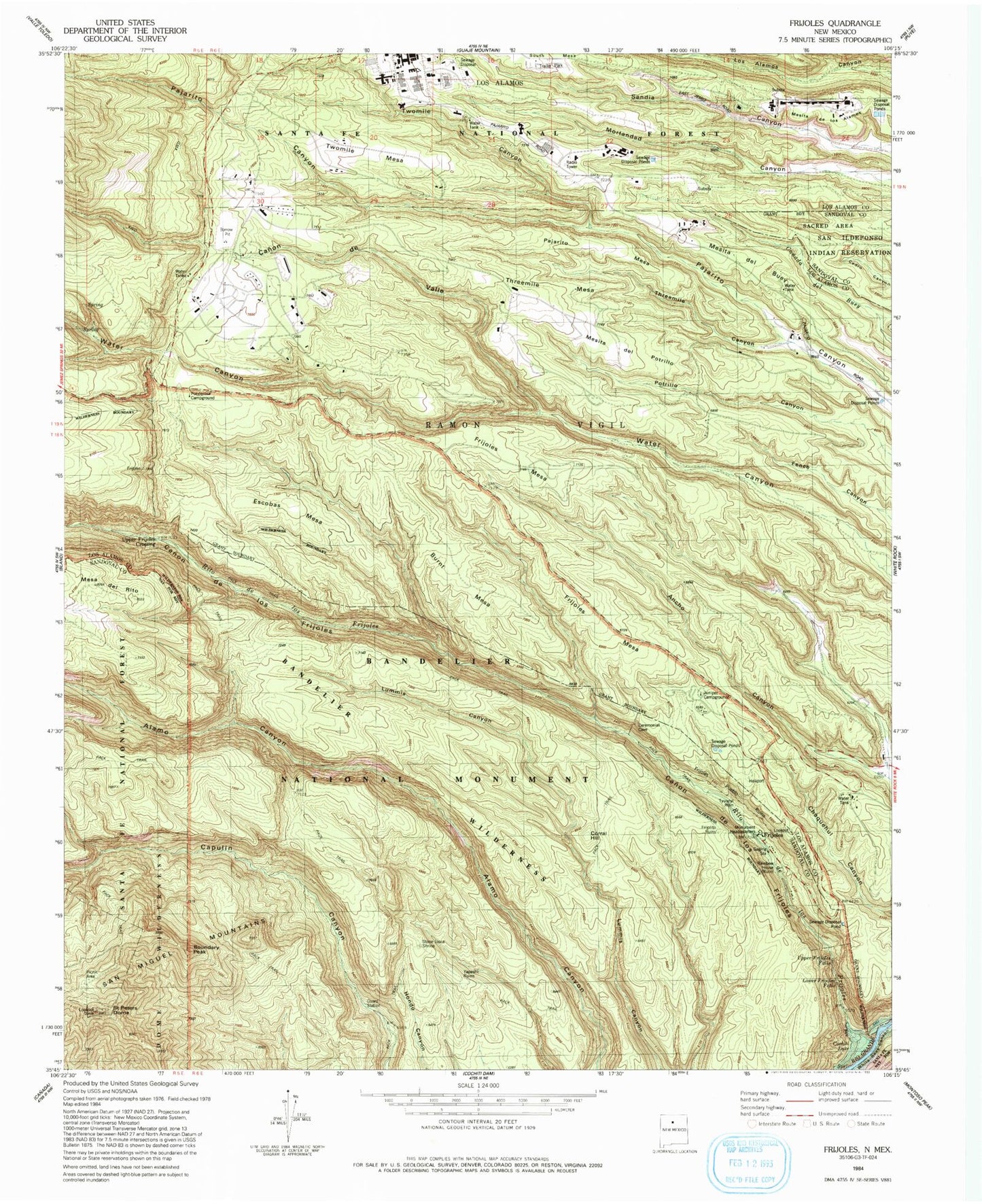 Classic USGS Frijoles New Mexico 7.5'x7.5' Topo Map Image
