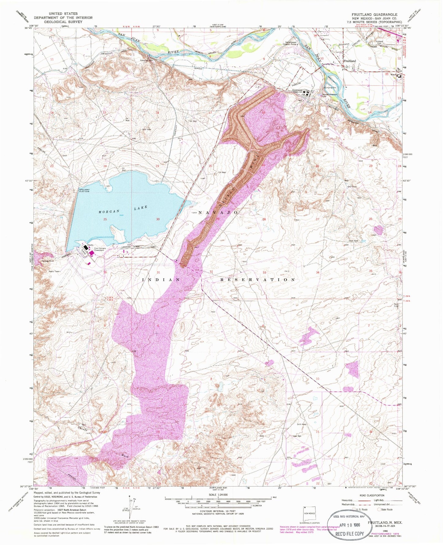 Classic USGS Fruitland New Mexico 7.5'x7.5' Topo Map Image
