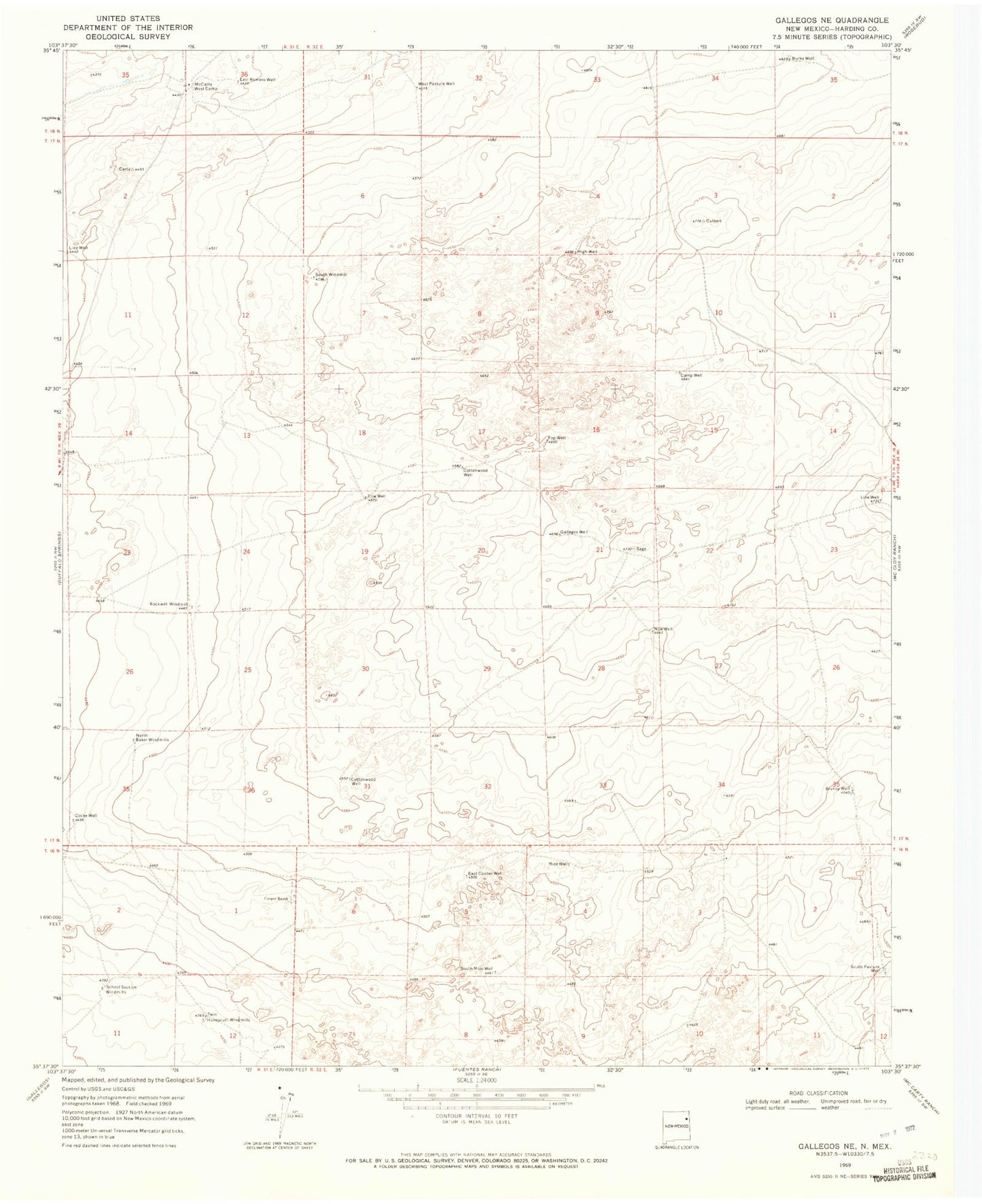 Classic USGS Gallegos NE New Mexico 7.5'x7.5' Topo Map Image