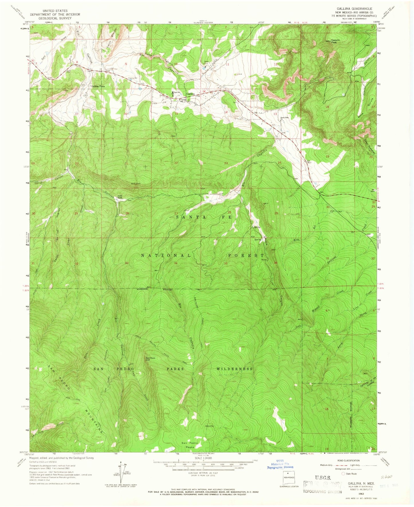 Classic USGS Gallina New Mexico 7.5'x7.5' Topo Map Image