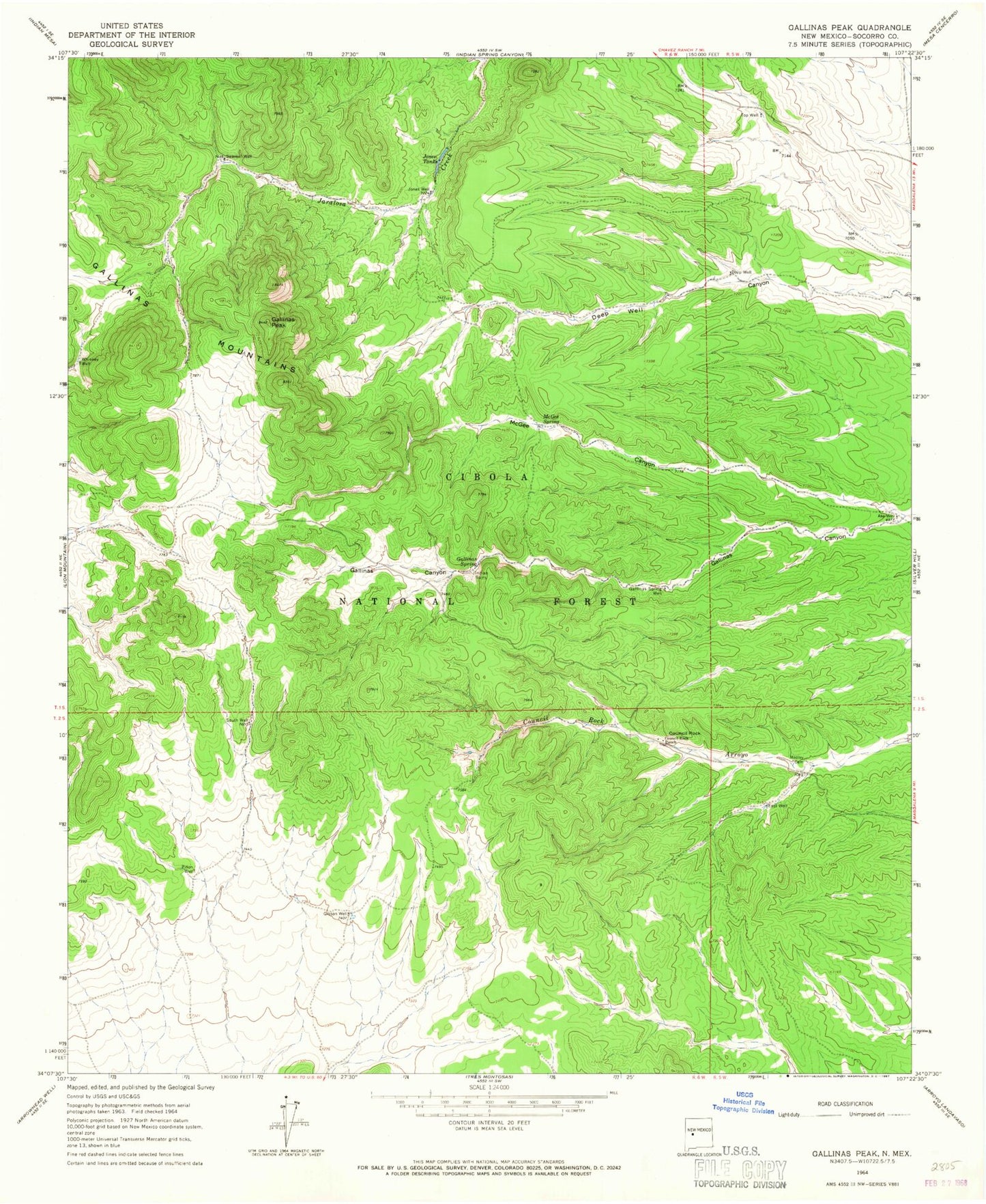 Classic USGS Gallinas Peak New Mexico 7.5'x7.5' Topo Map Image