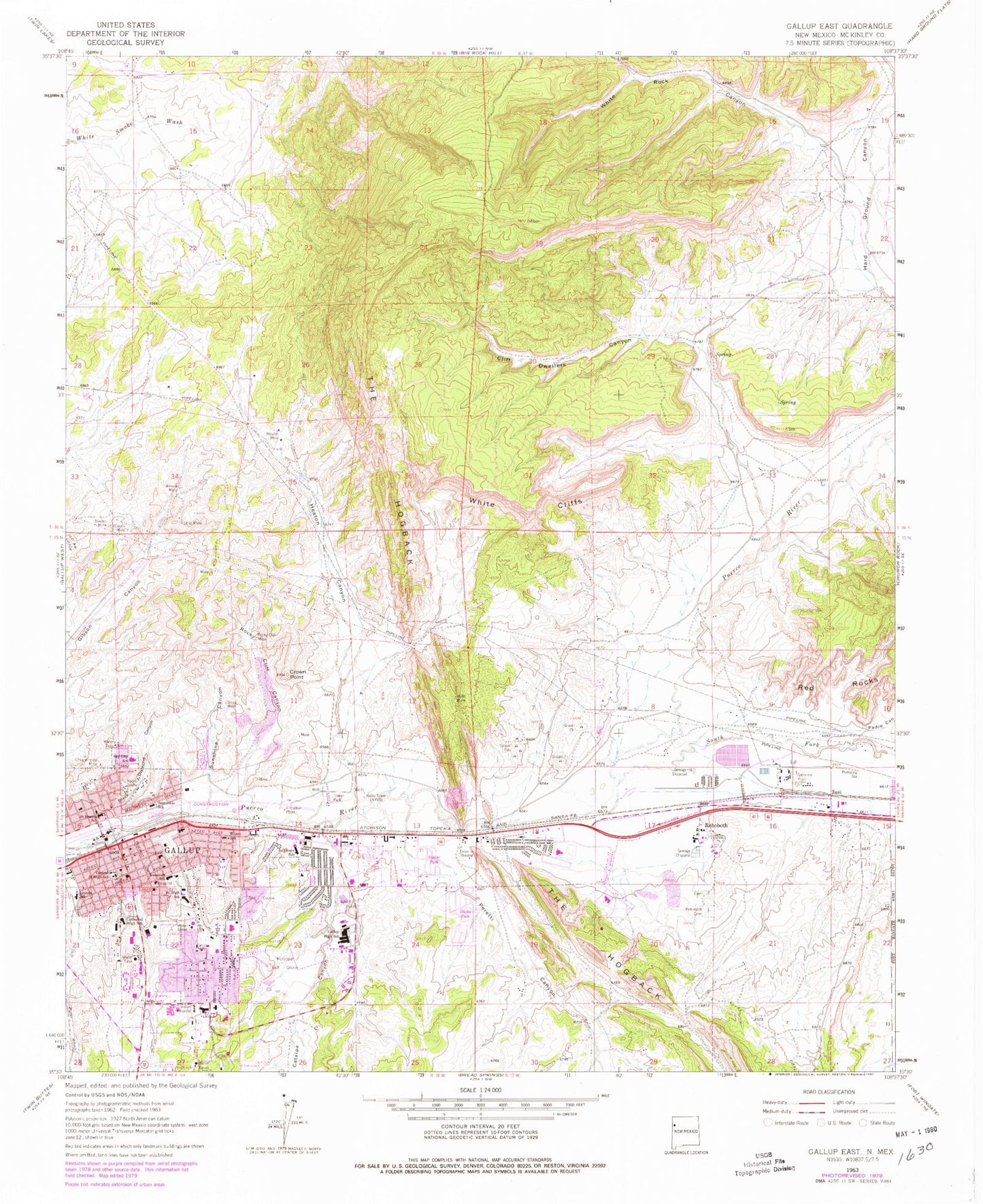 Classic USGS Gallup East New Mexico 7.5'x7.5' Topo Map Image