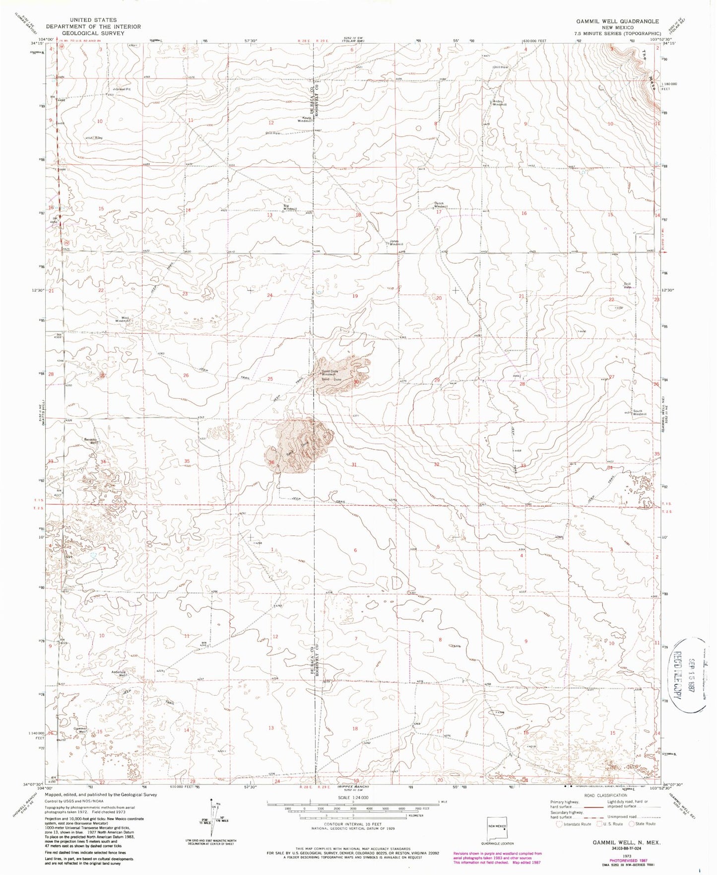 Classic USGS Gammil Well New Mexico 7.5'x7.5' Topo Map Image