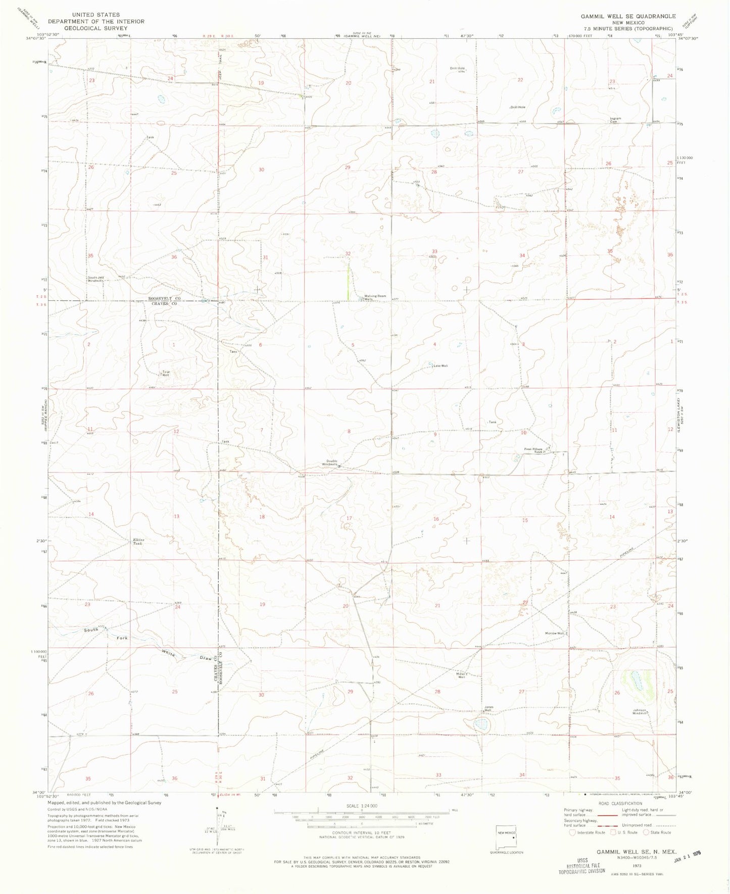 Classic USGS Gammil Well SE New Mexico 7.5'x7.5' Topo Map Image