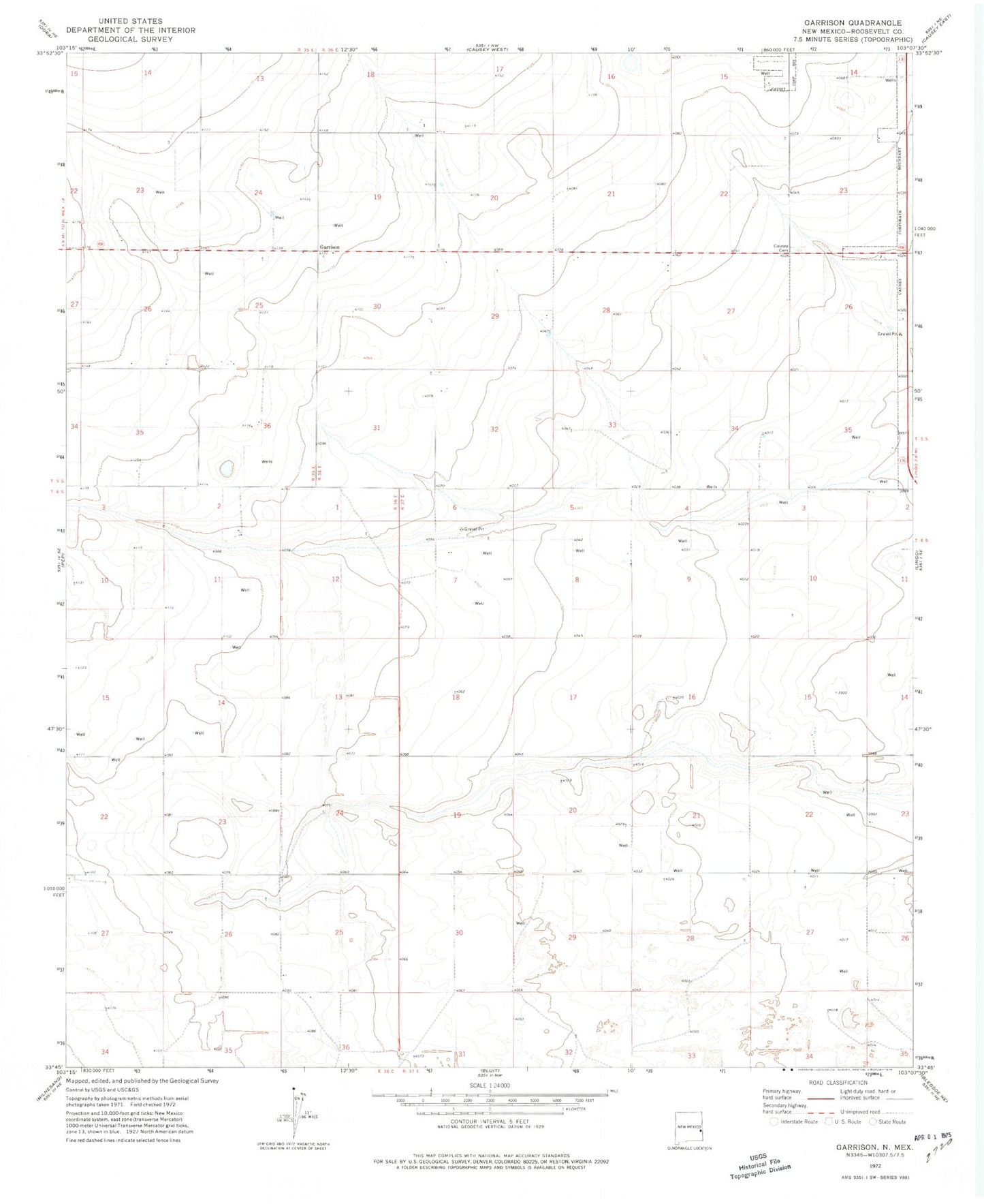 Classic USGS Garrison New Mexico 7.5'x7.5' Topo Map Image