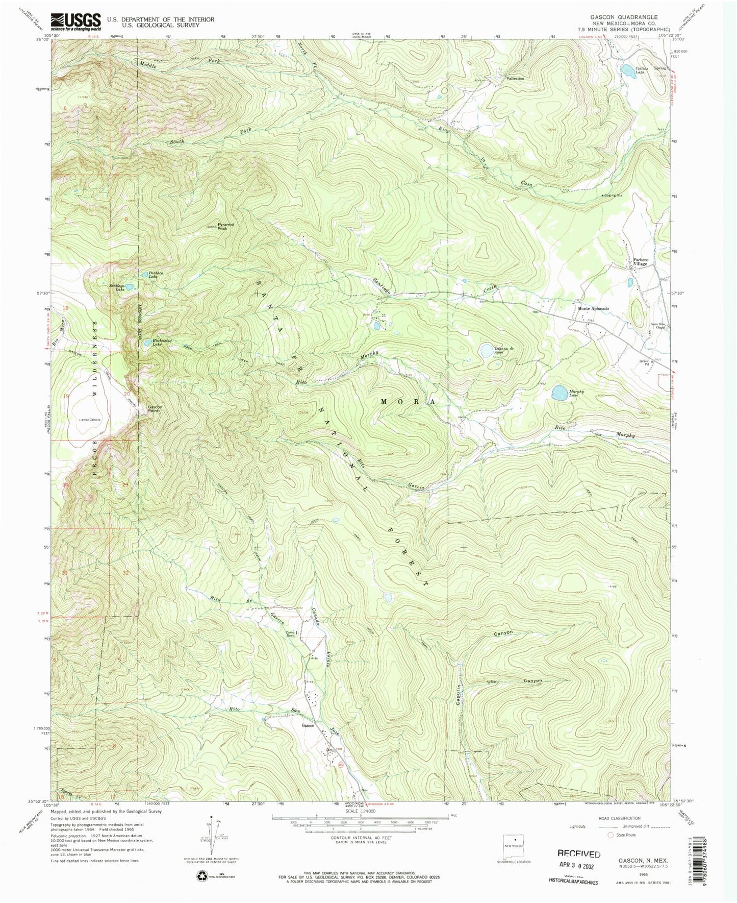 Classic USGS Gascon New Mexico 7.5'x7.5' Topo Map Image