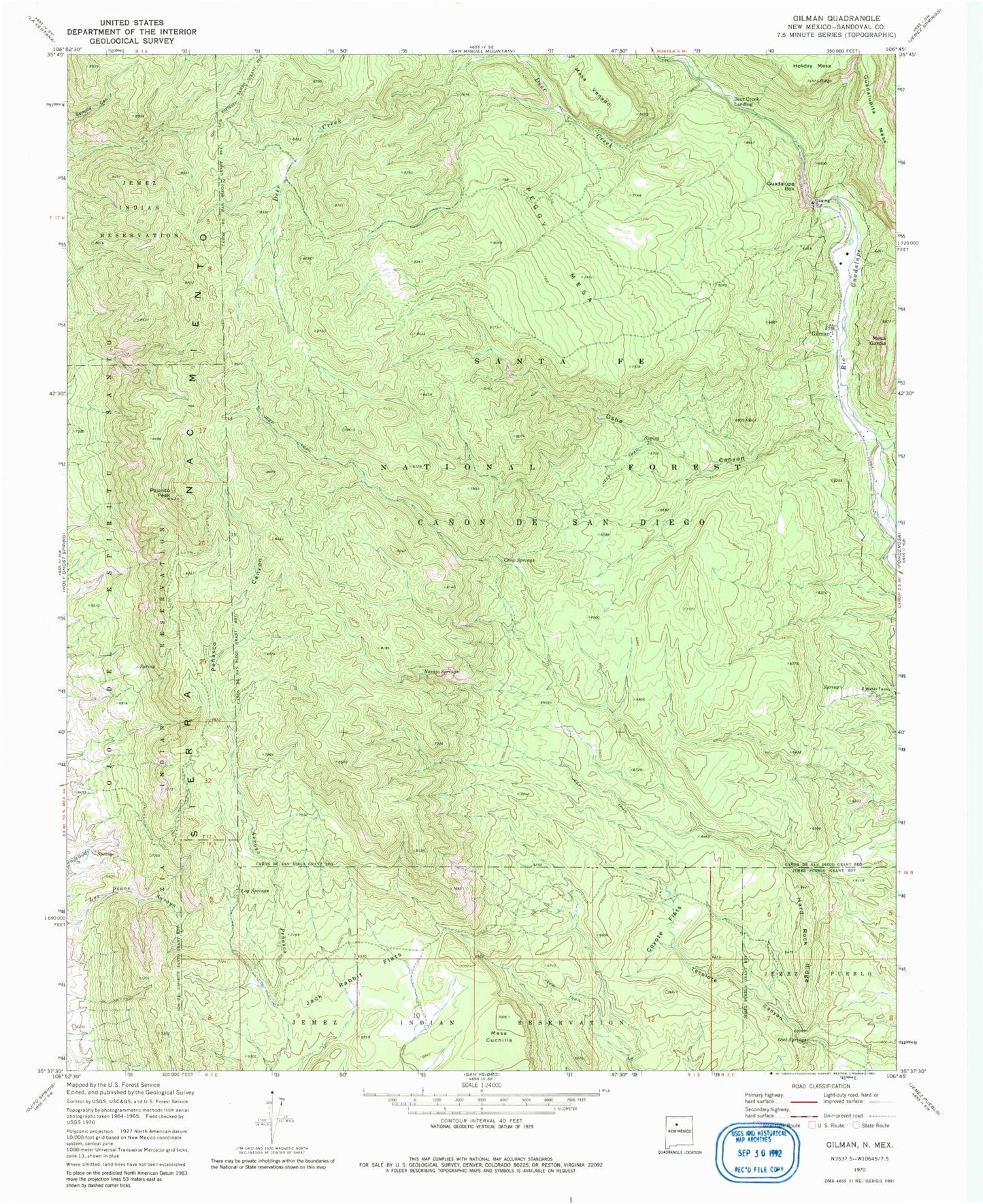 Classic USGS Gilman New Mexico 7.5'x7.5' Topo Map Image