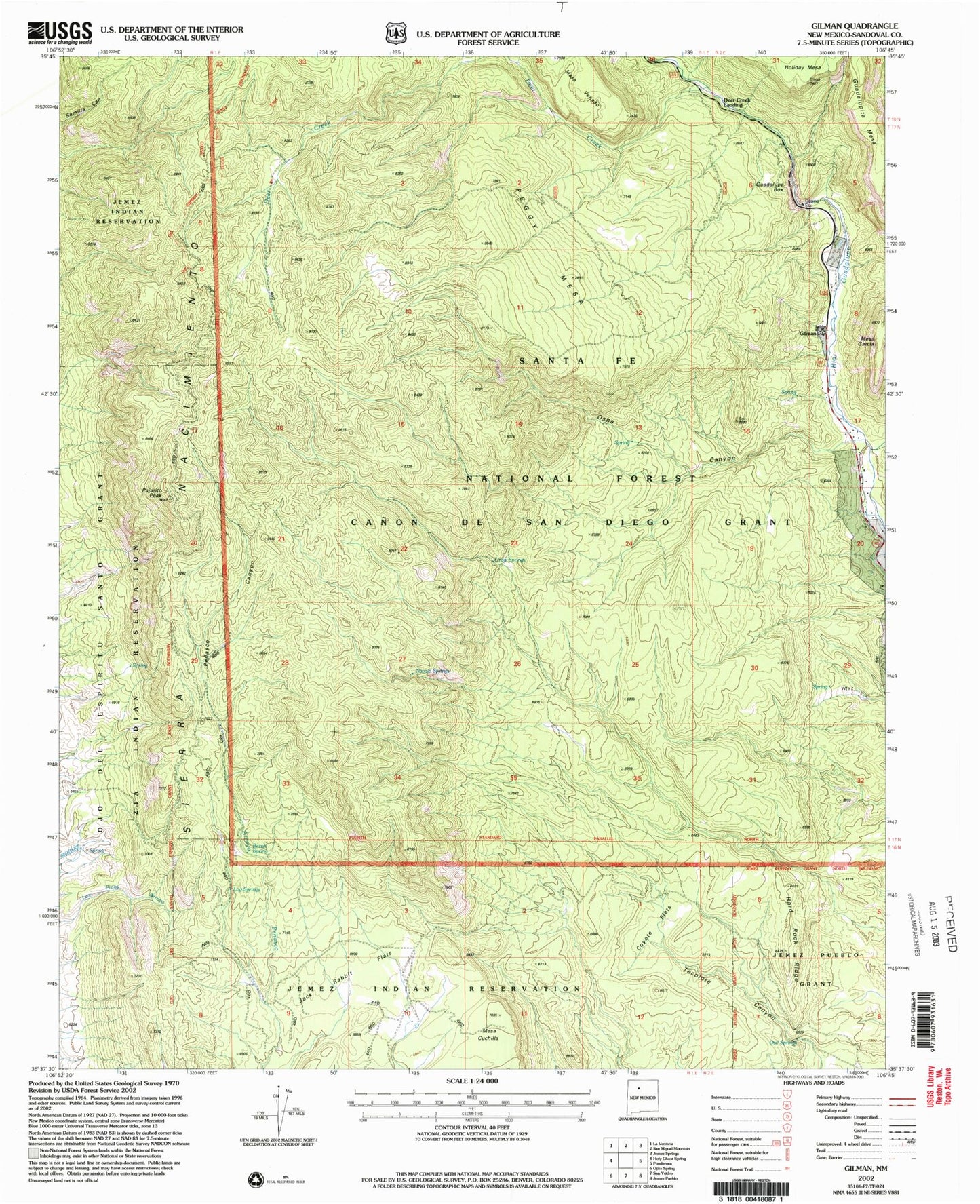 Classic USGS Gilman New Mexico 7.5'x7.5' Topo Map Image