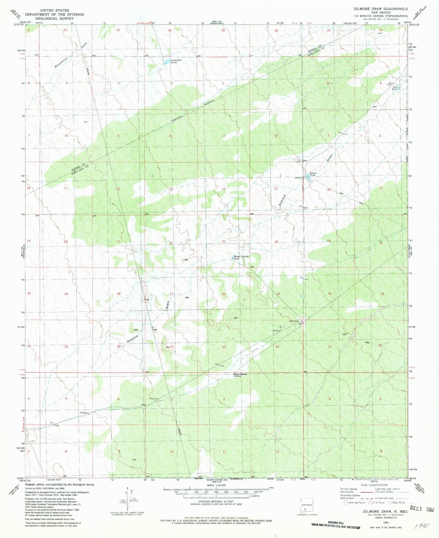 Classic USGS Gilmore Draw New Mexico 7.5'x7.5' Topo Map Image