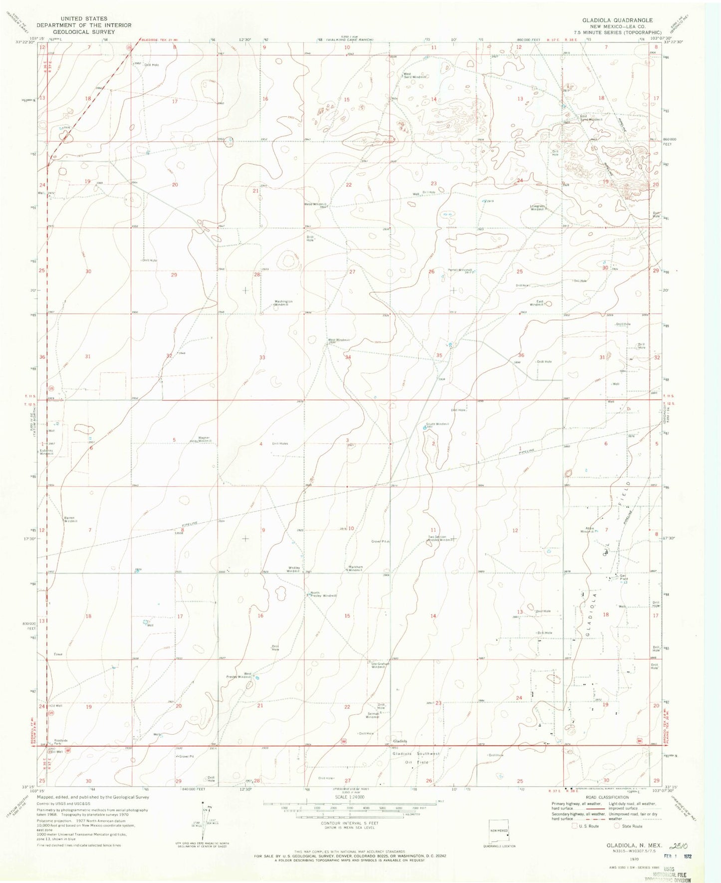 Classic USGS Gladiola New Mexico 7.5'x7.5' Topo Map Image