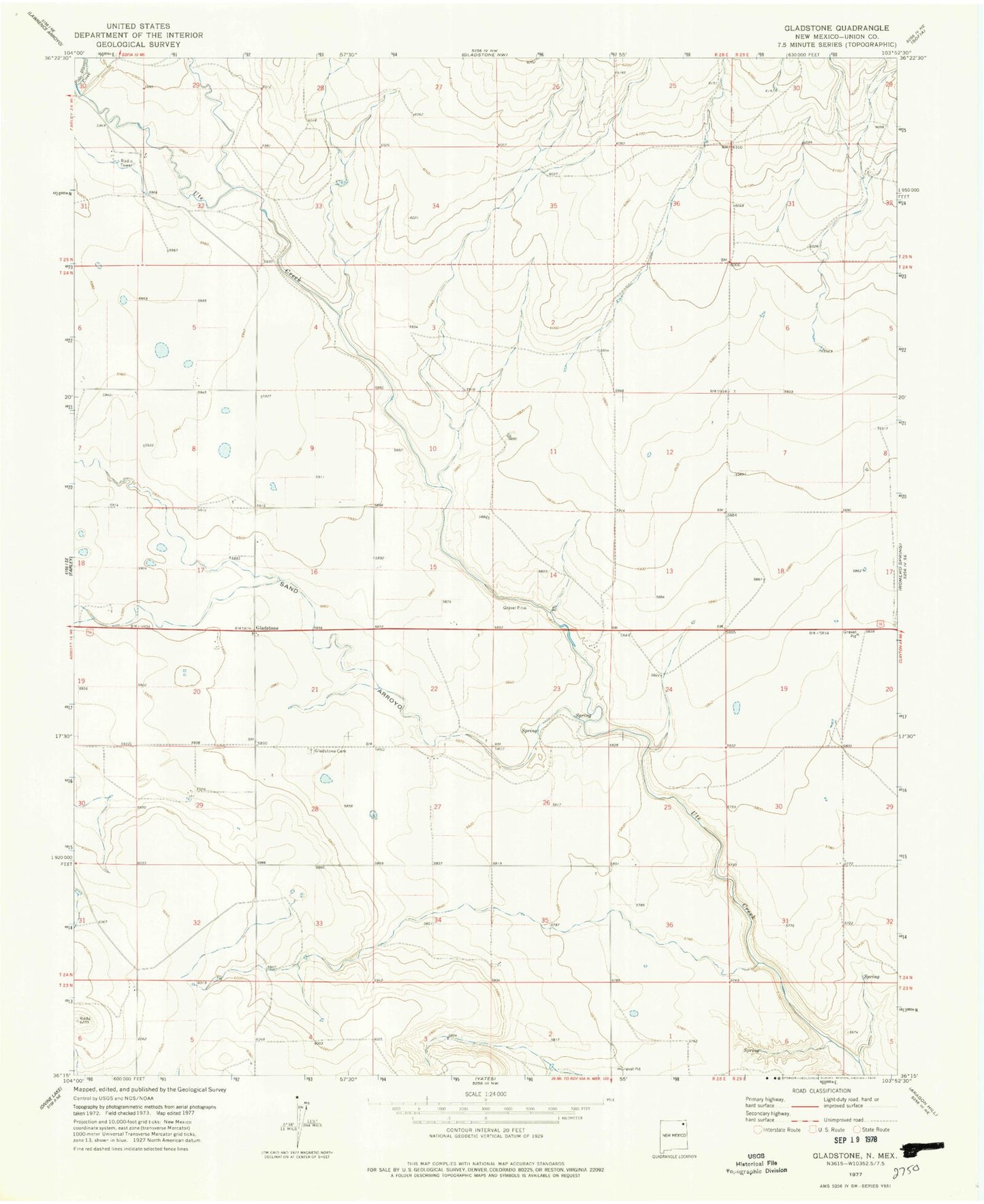 Classic USGS Gladstone New Mexico 7.5'x7.5' Topo Map Image