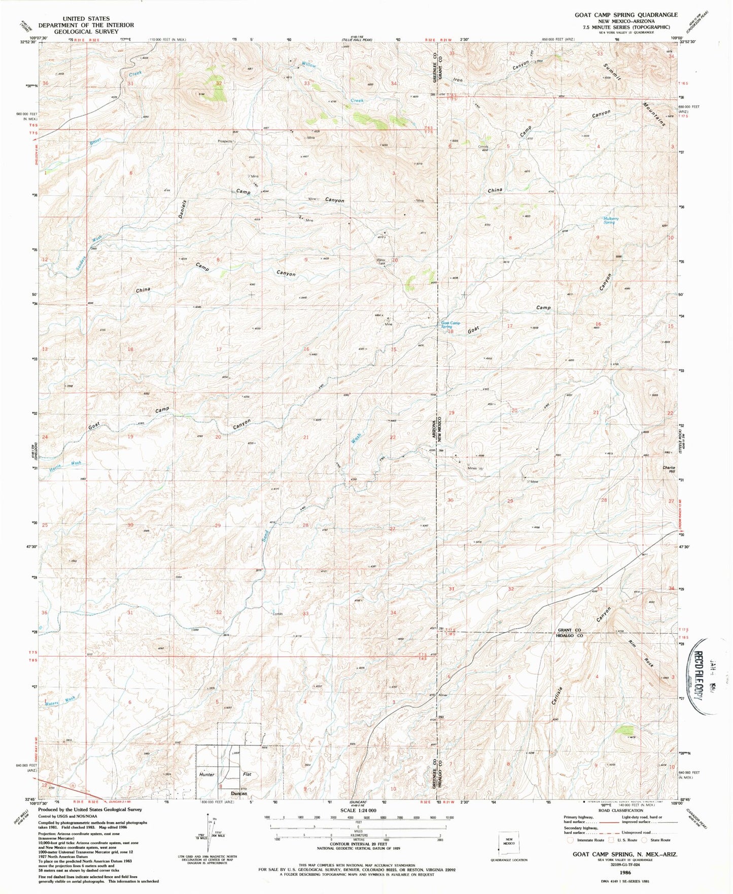 Classic USGS Goat Camp Spring New Mexico 7.5'x7.5' Topo Map Image