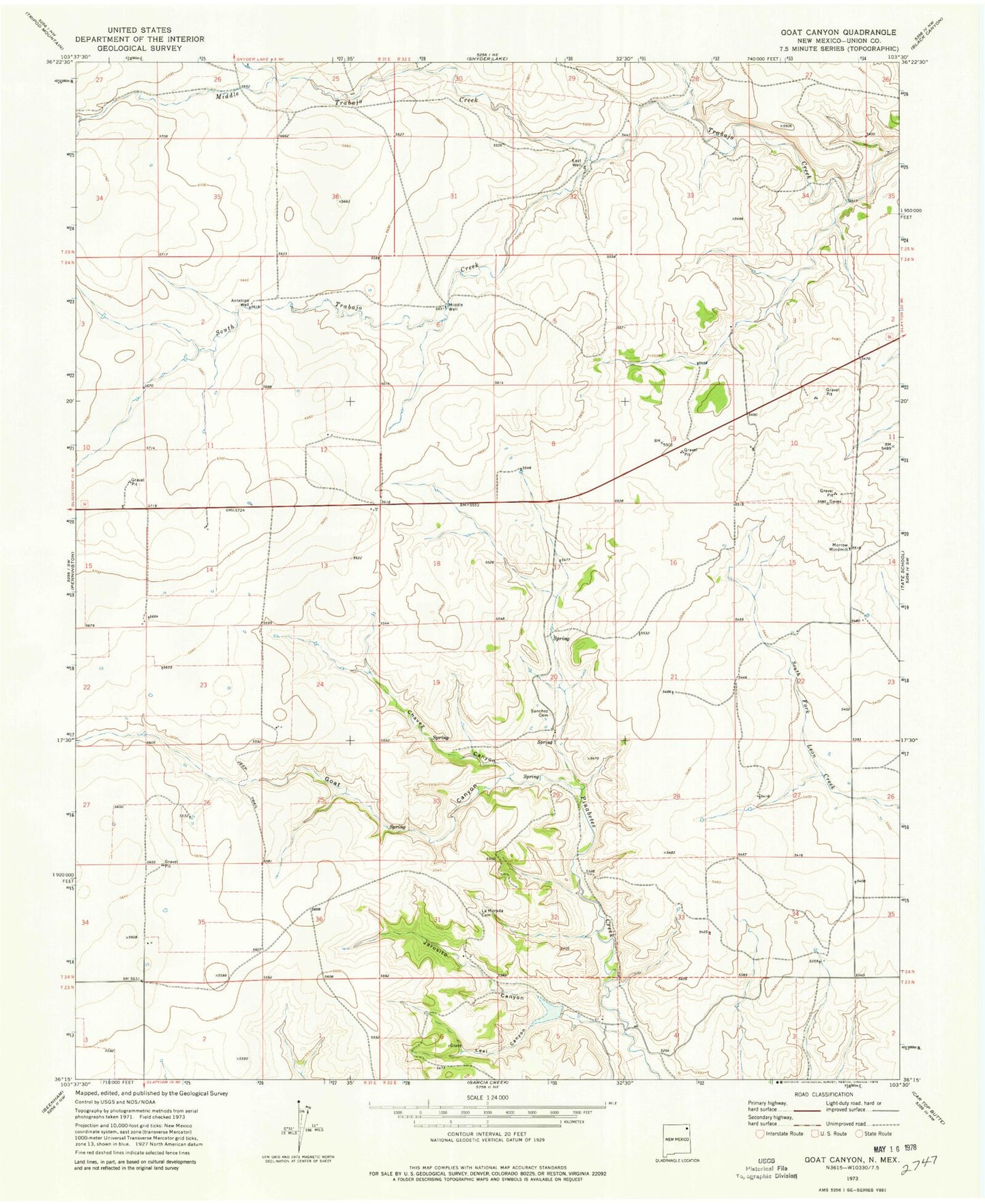 Classic USGS Goat Canyon New Mexico 7.5'x7.5' Topo Map Image